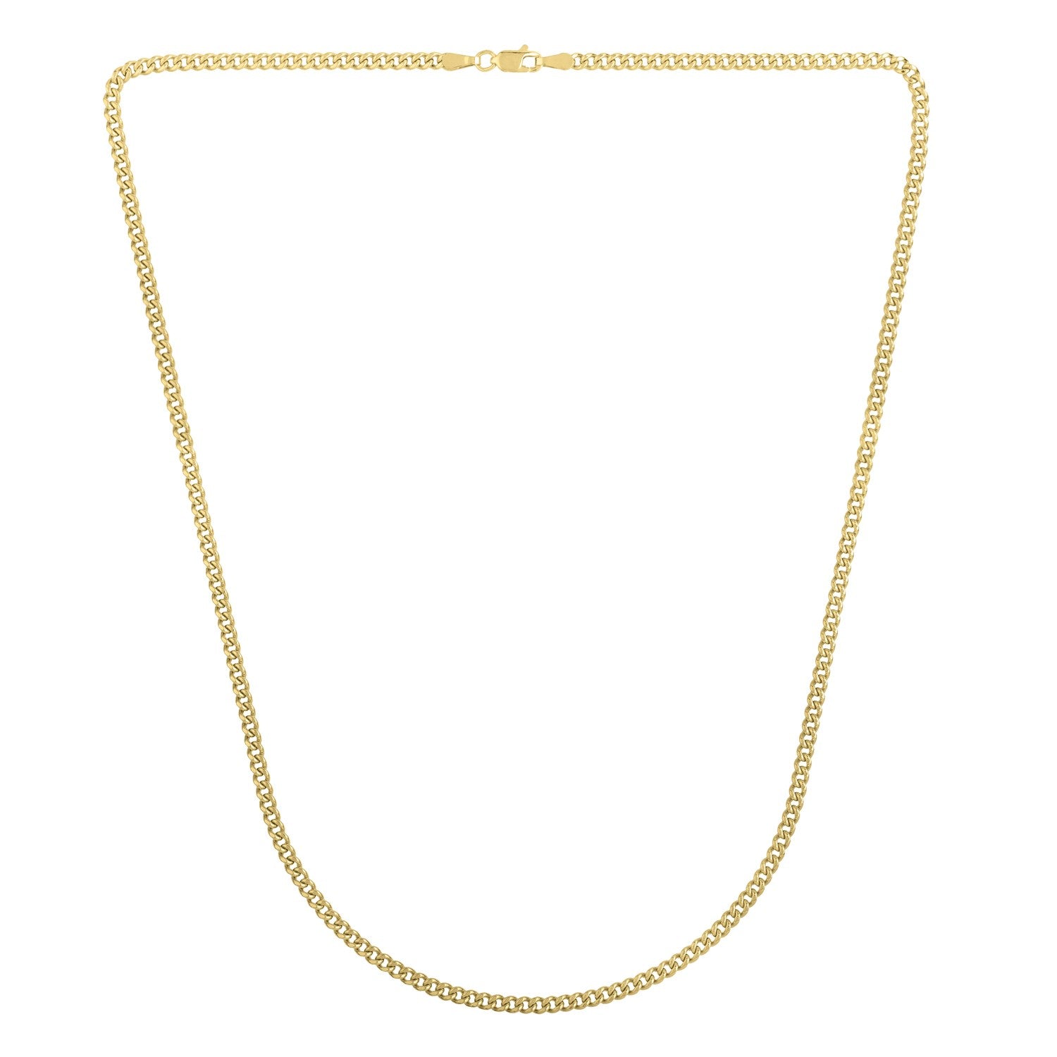A 14k yellow gold light gourmette chain with a lobster clasp.