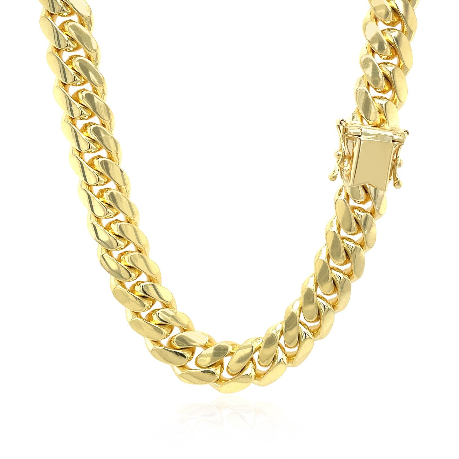 14k yellow gold classic Miami Cuban solid chain with a box clasp.