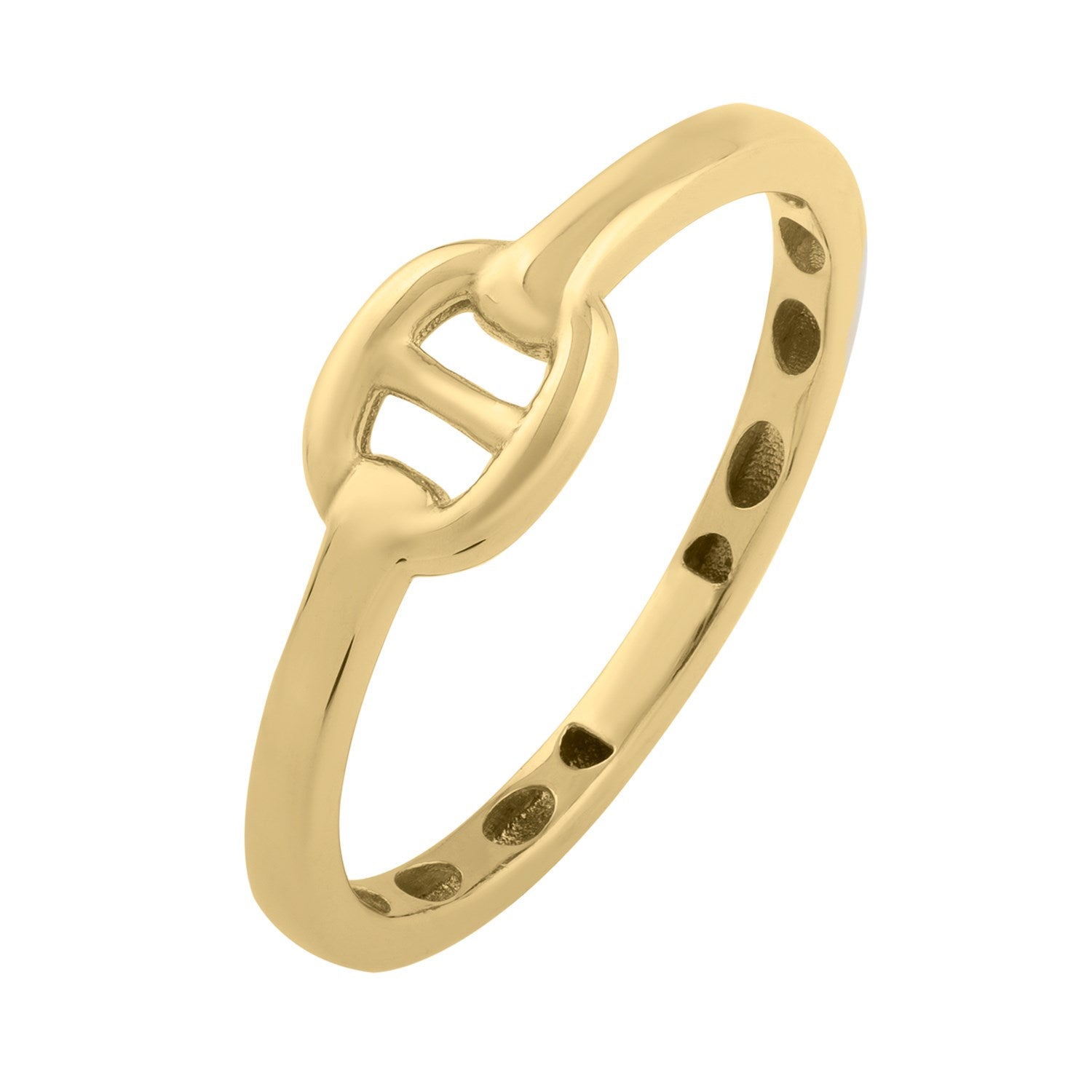 14K yellow gold mariner link style ring with an oval and bar design.