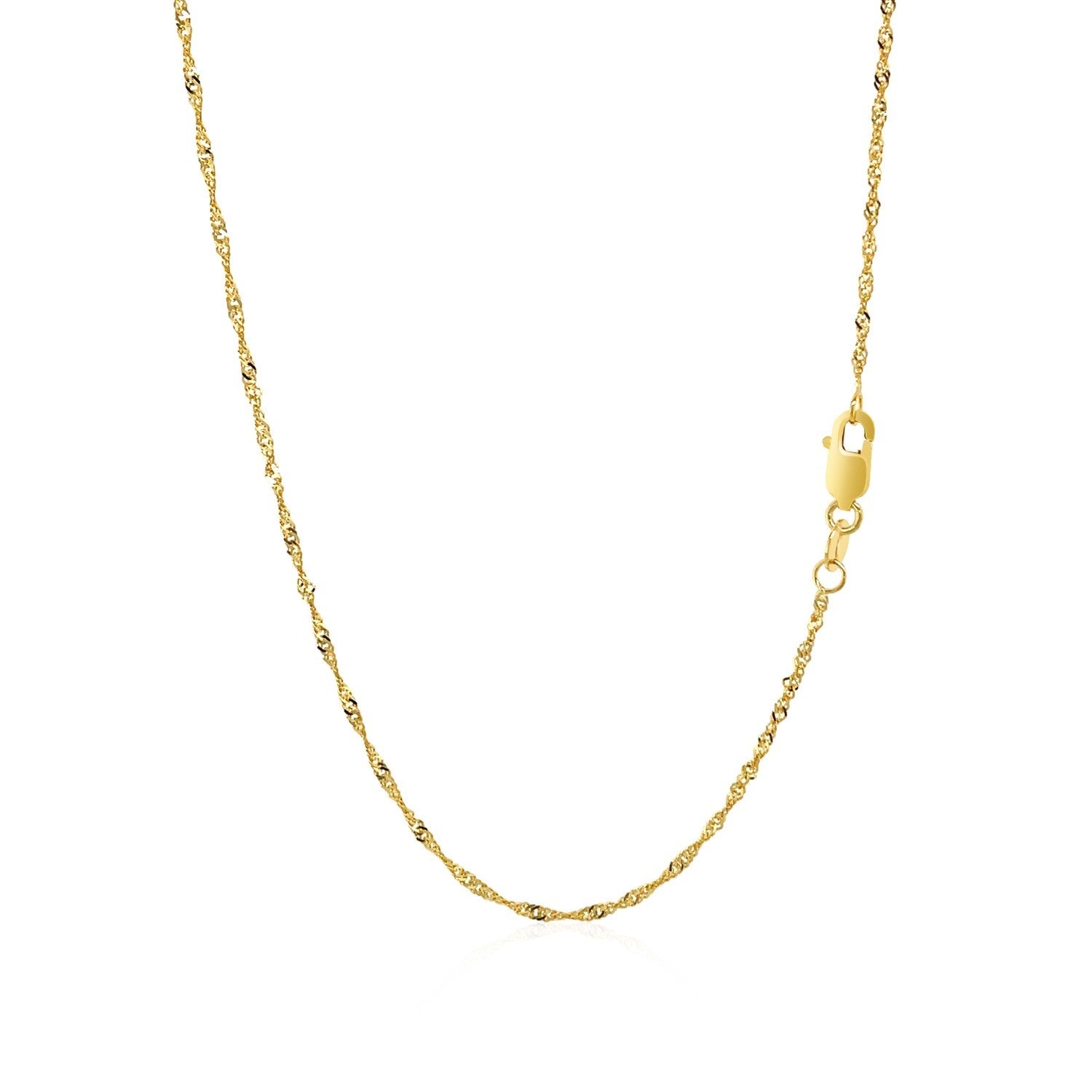 A 10k yellow gold Singapore chain with a lobster clasp.