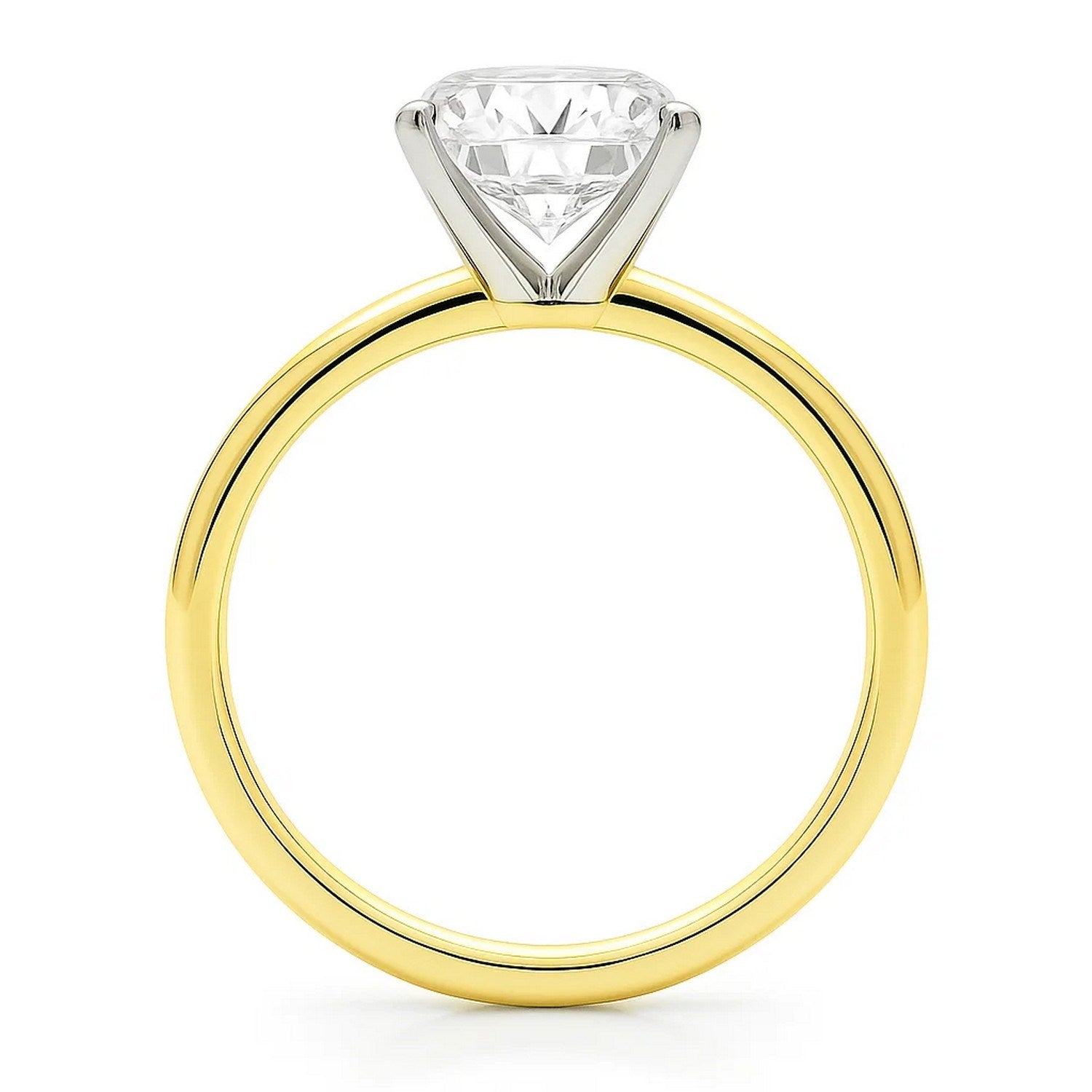 A radiant lab-grown diamond solitaire ring with a yellow gold band and white gold prongs.