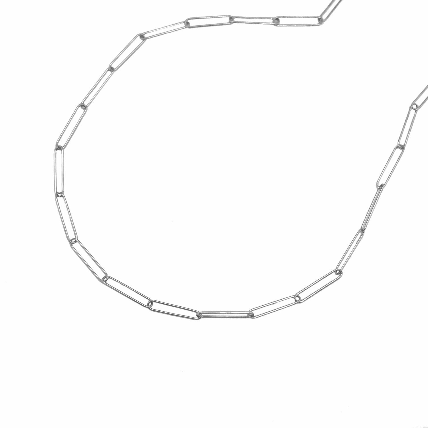 14k white gold paperclip chain with 2.7 mm wide links.