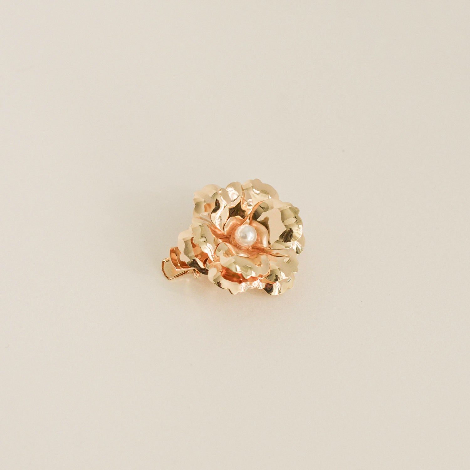 Metal Flower with Plastic Pearl Hair Clips | 3pcs | Gold