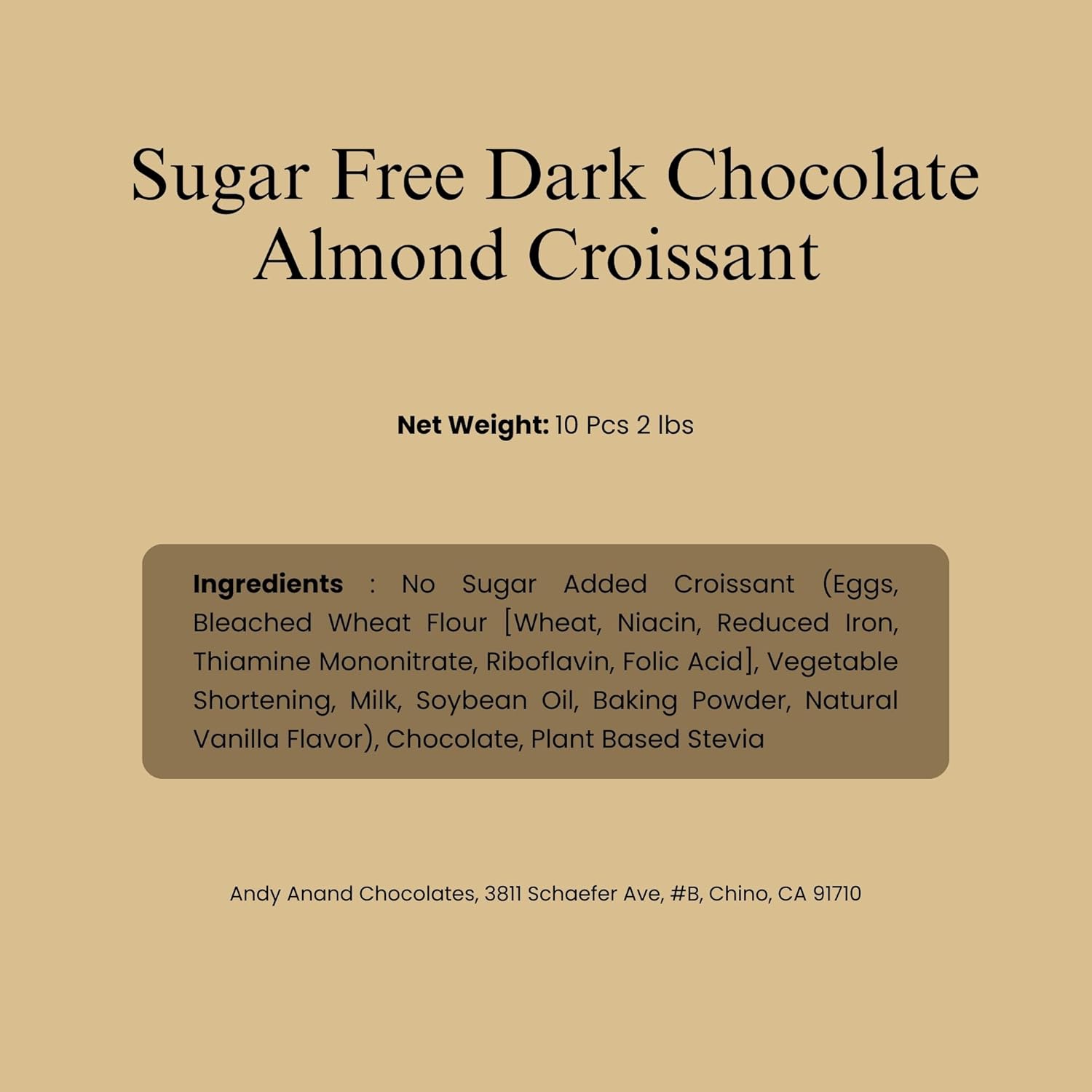Andy Anand Sugar-Free Dark Chocolate Almond Croissant Cake (10 pc, 2 lbs) | Keto & Diabetic-Friendly | SoCal Bakery