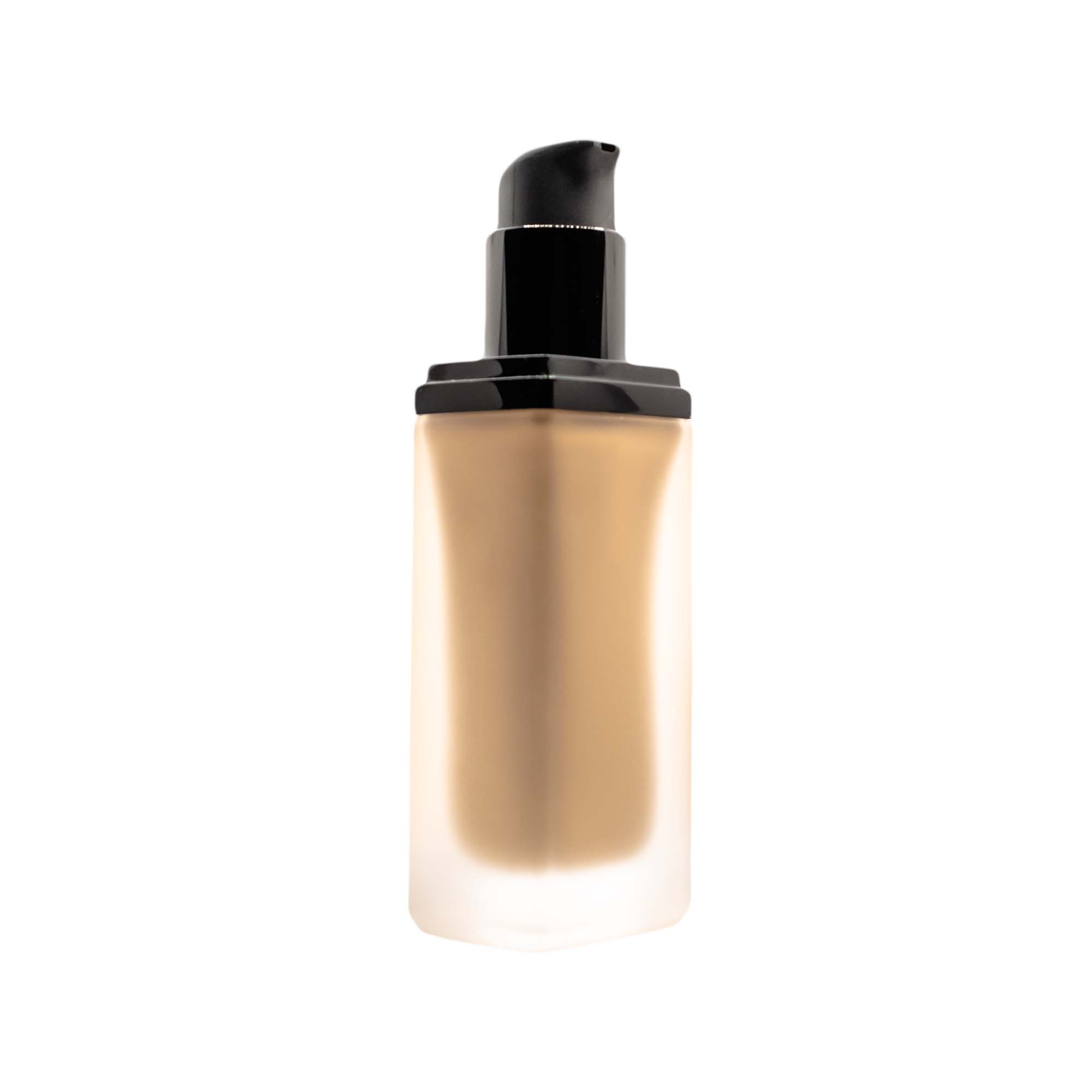 A rectangular bottle of Bronze Night foundation with a black pump dispenser.