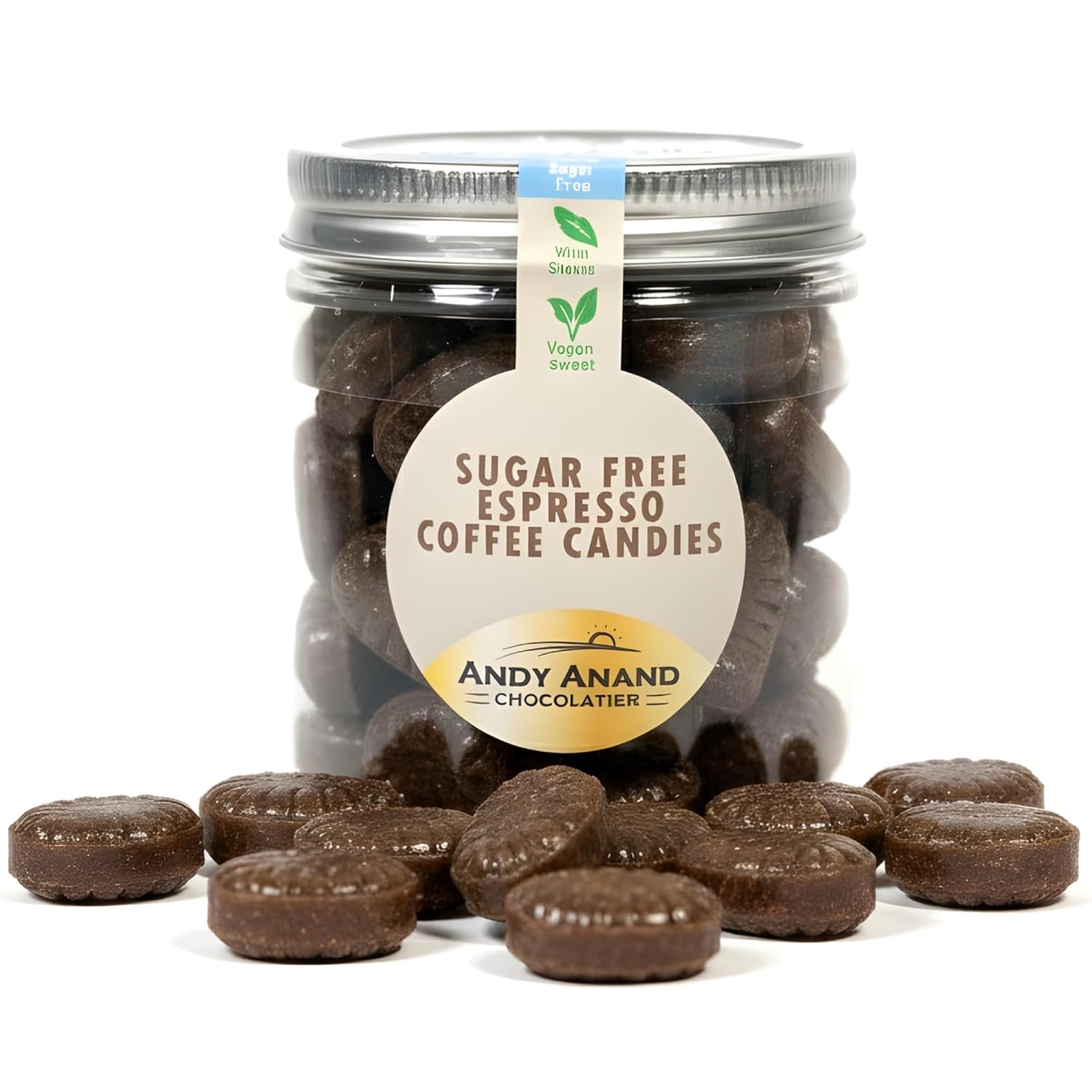 Andy Anand Sugar-Free Espresso Coffee Hard Candy (7 oz) | Stevia, European Imported | Local SoCal Bakery