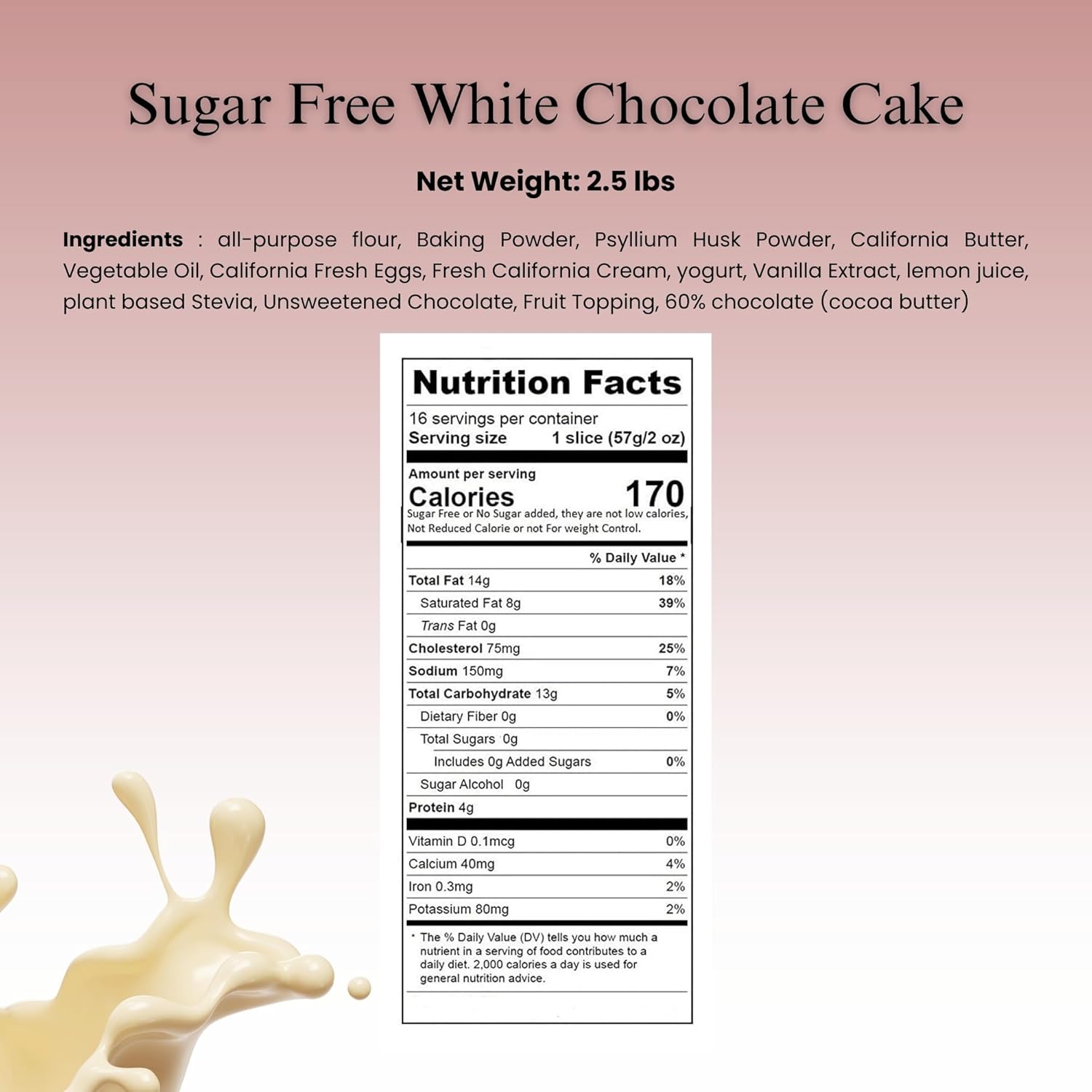 Andy Anand Sugar-Free White Chocolate Strawberry Cake (2.5 lbs) | Sugar-Free & Keto Cake | Local SoCal Bakery