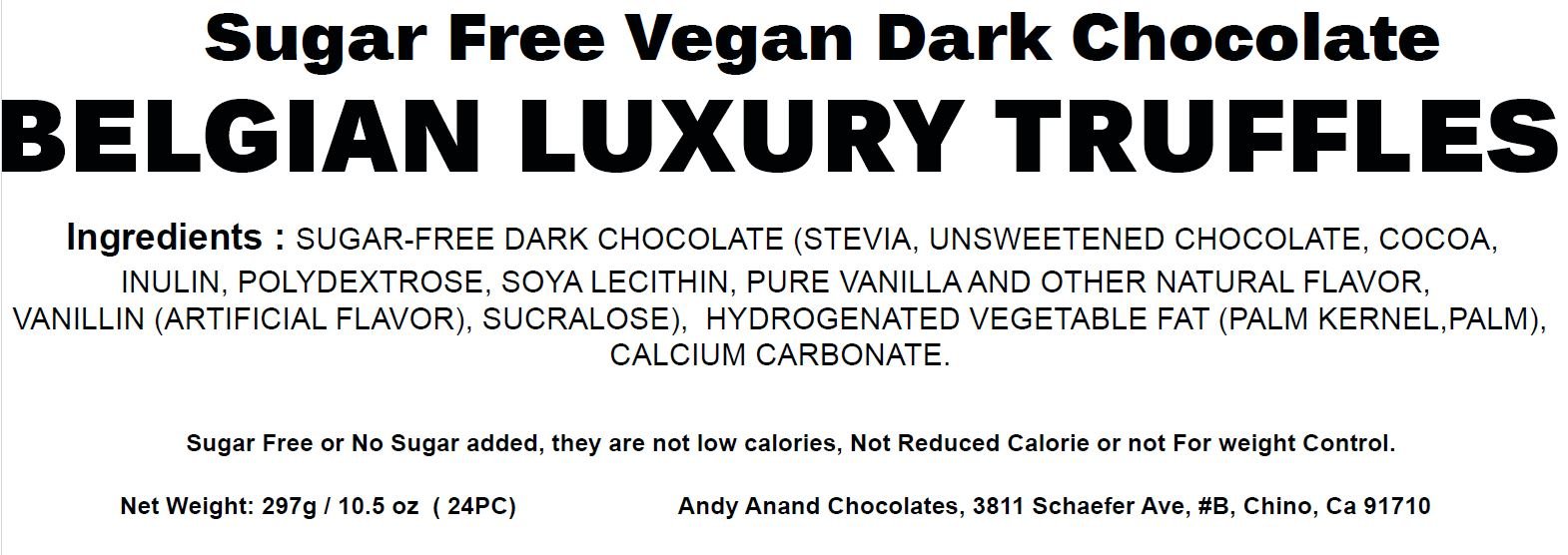 Andy Anand Sugar-Free Vegan Dark Chocolate Truffles (24 pc) | 60% Cocoa Butter, Dairy/Soy/Sesame-Free Gift Box | Local SoCal Chocolatier