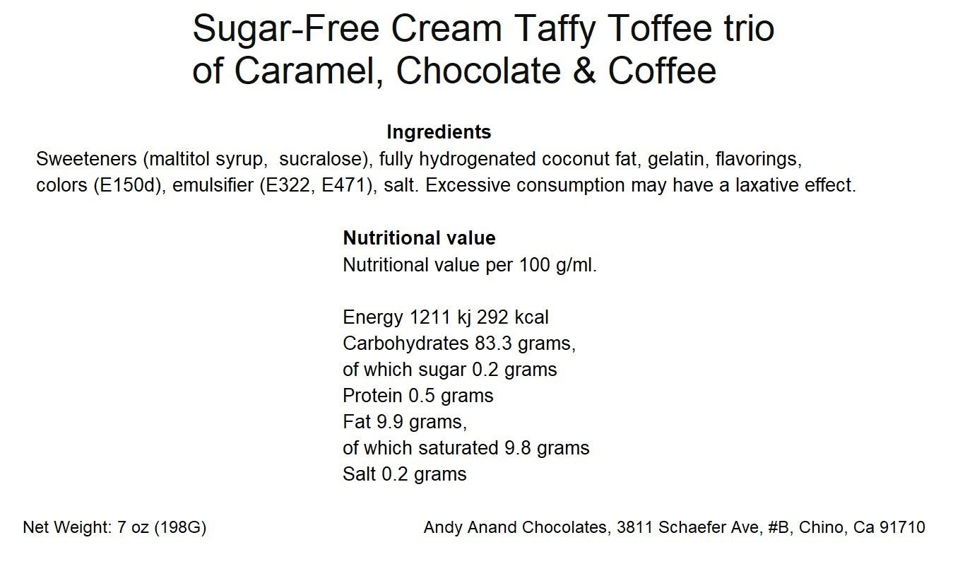 Andy Anand Sugar-Free Cream Toffees (33 pc, 7 oz) | Caramel, Chocolate, Coffee | Local SoCal Bakery
