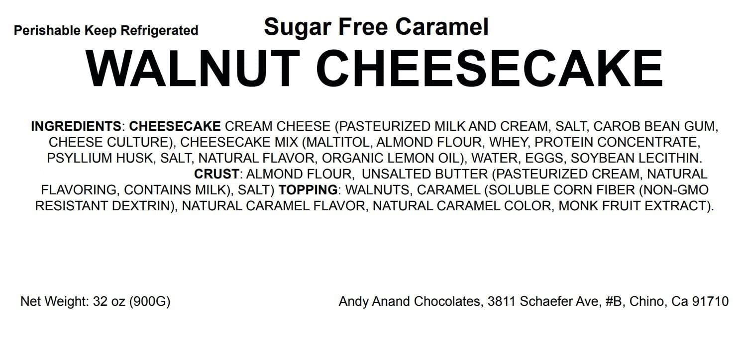 Andy Anand Sugar-Free Gluten-Free Caramel Walnut Cheesecake (9-inch, 2.6 lbs) | Sugar-Free, Gluten-Free | Local SoCal Bakery