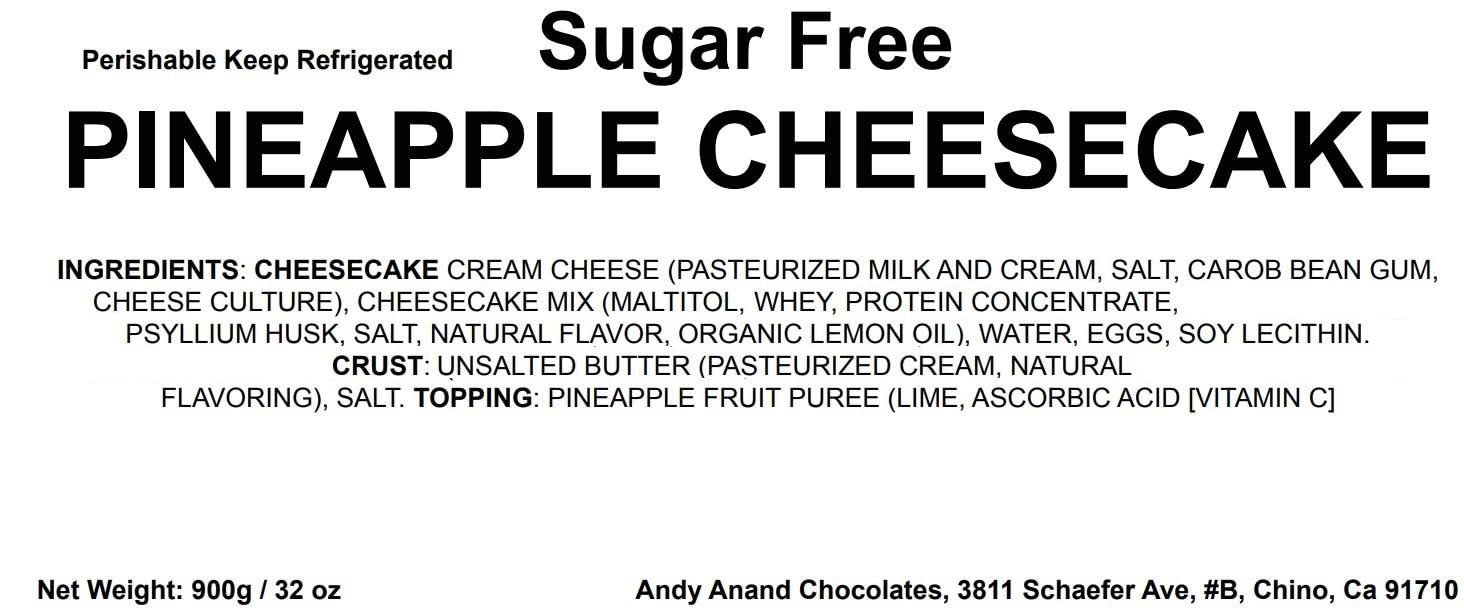 Andy Anand Sugar-Free Gluten-Free Pineapple Cheesecake (9-inch, 2.6 lbs) | Sugar-Free, Gluten-Free | Local SoCal Bakery