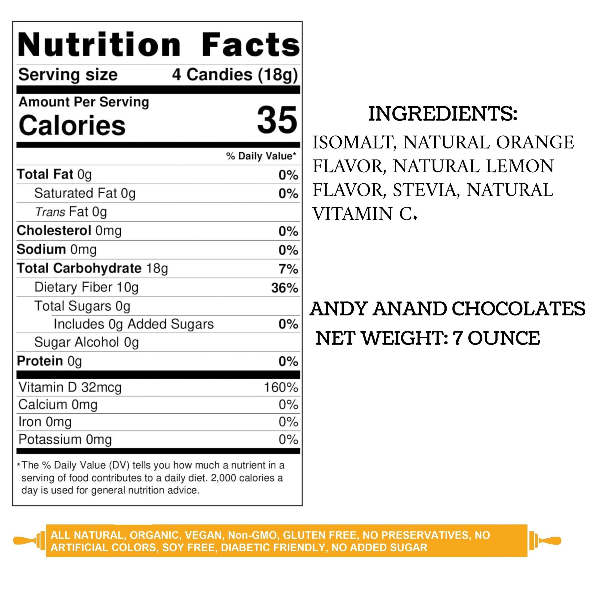Andy Anand Sugar-Free Orange & Lemon Hard Candy (7 oz) | European Imported, Stevia | Local SoCal Bakery