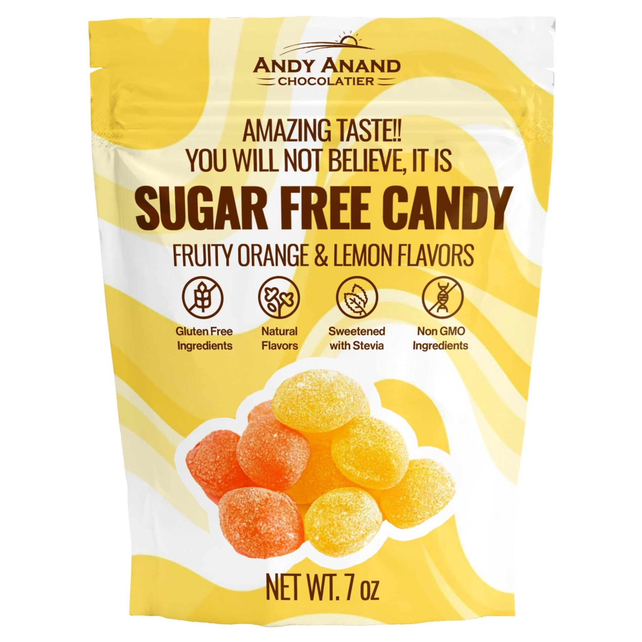 Andy Anand Sugar-Free Orange & Lemon Hard Candy (7 oz) | European Imported, Stevia | Local SoCal Bakery