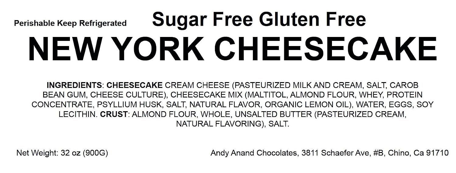 Andy Anand Sugar-Free Gluten-Free New York Cheesecake (9-inch, 2 lbs) | Sugar-Free, Gluten-Free | Local SoCal Bakery