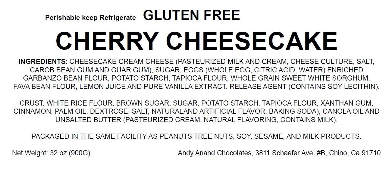 Andy Anand Gluten-Free Cherry Cheesecake (9-inch, 3.4 lbs) | Hand-Baked Bakery Cheesecake | Local SoCal Bakery