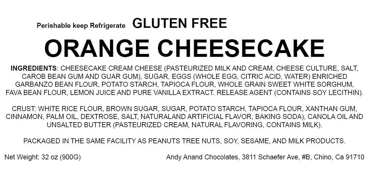 Andy Anand Gluten-Free Orange Cheesecake (9-inch, 2 lbs) | Hand-Baked Bakery Cheesecake | Local SoCal Bakery