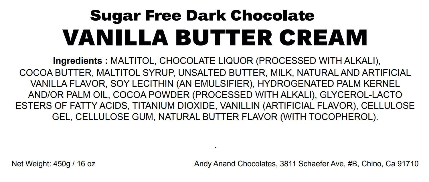 Andy Anand Sugar-Free Vanilla Butter Cream Dark Chocolates (25 pc) | Sugar-Free Chocolate | Local SoCal Chocolatier