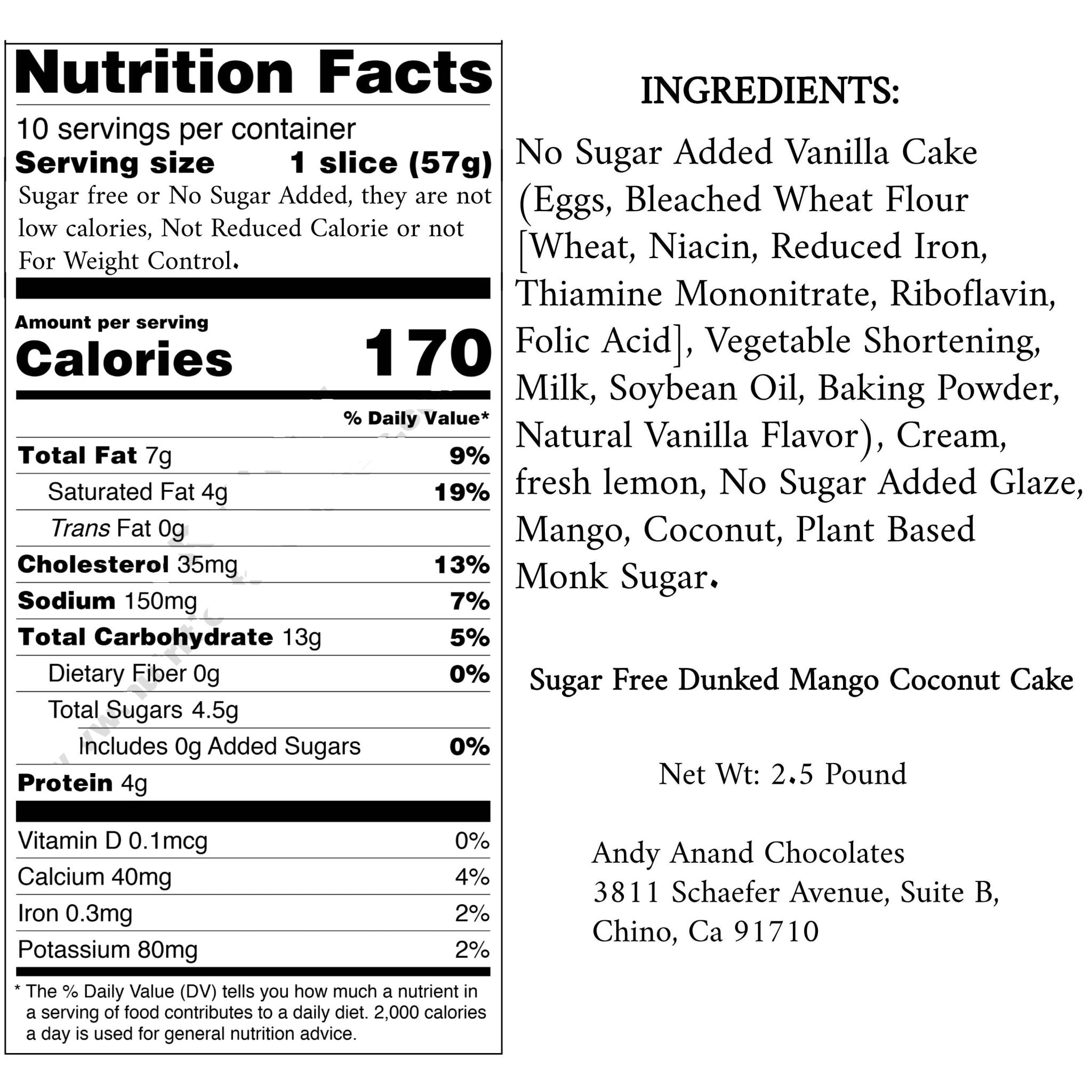 Andy Anand Sugar-Free Mango Coconut Cake (2.5 lbs) | Keto & Diabetic-Friendly | SoCal Bakery