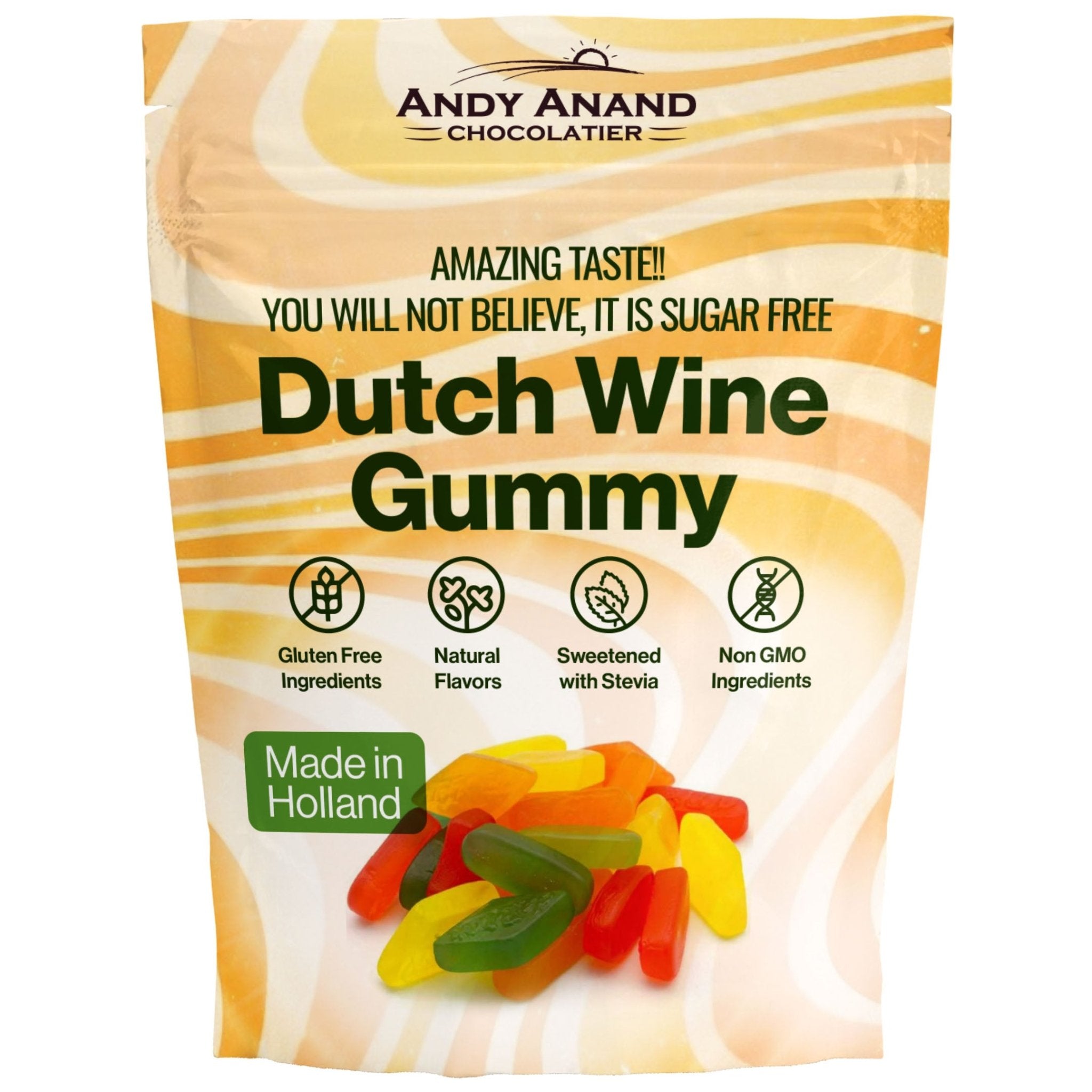 Andy Anand Sugar-Free Dutch Wine Gummies (7 oz) | Imported from Holland, Sugar-Free & Gluten-Free | Local SoCal Bakery