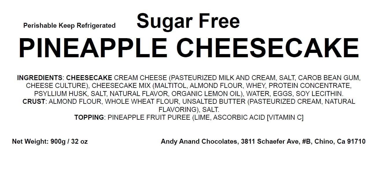 Andy Anand Sugar-Free Pineapple Cheesecake (9-inch, 2 lbs) | Sugar-Free Cheesecake | Local SoCal Bakery