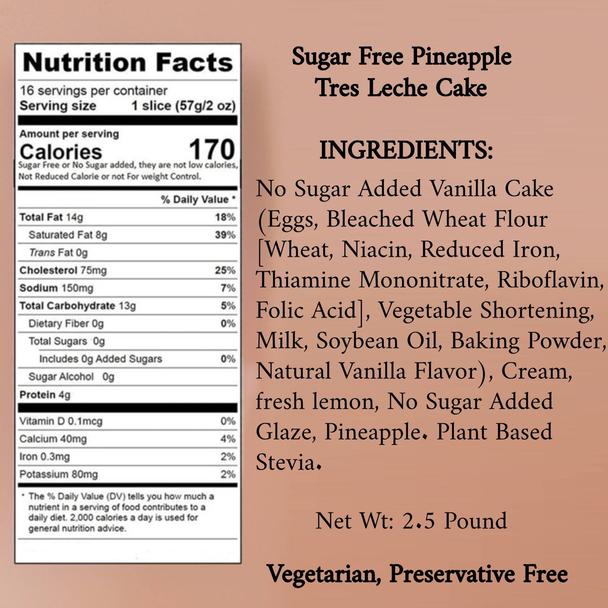 Andy Anand Sugar-Free Pineapple Tres Leches Cake (2.5 lbs) | Sugar-Free & Keto Cake | Local SoCal Bakery