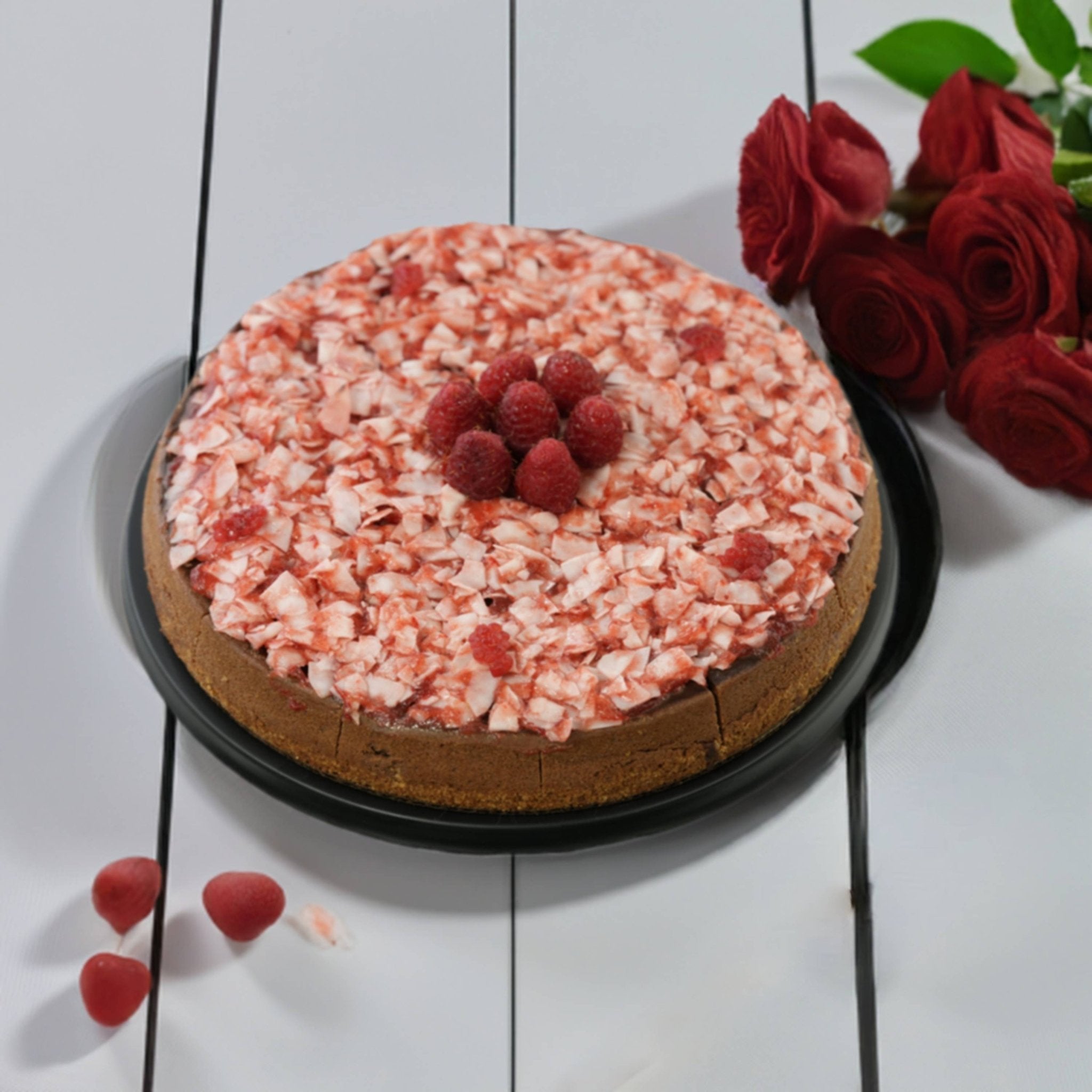 Andy Anand Sugar-Free Raspberry Coconut Chocolate Cheesecake with Truffles (9-inch, 2.8 lbs) | Sugar-Free & Keto Cheesecake | Local SoCal Bakery