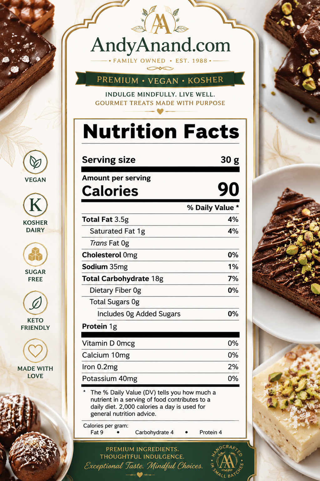 Andy Anand Sugar-Free Cashew Brittle (7 oz) | No Added Sugar, Healthy Treat | Local SoCal Bakery