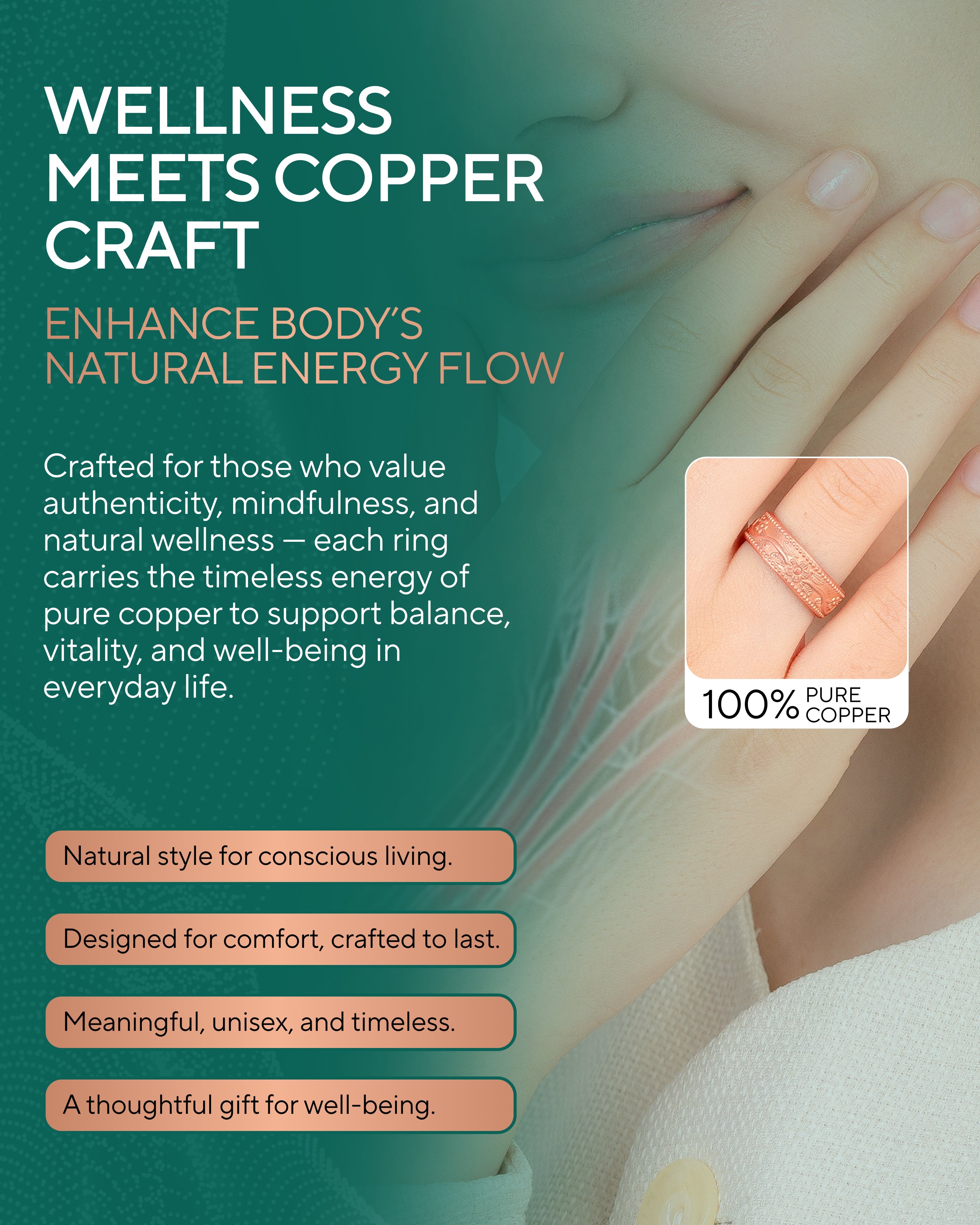 Pure Copper Rings Set – Floral (6mm)