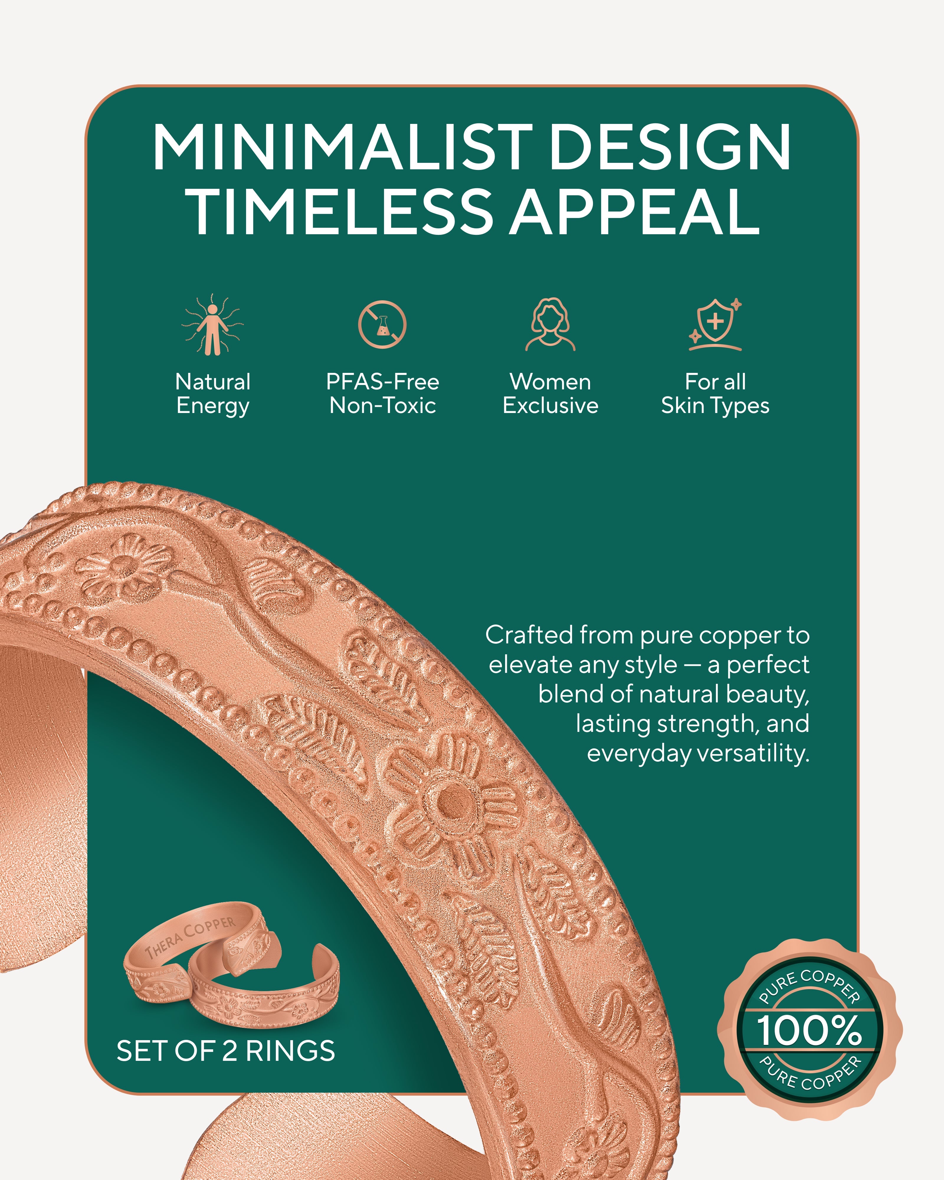 Pure Copper Rings Set – Floral (6mm)