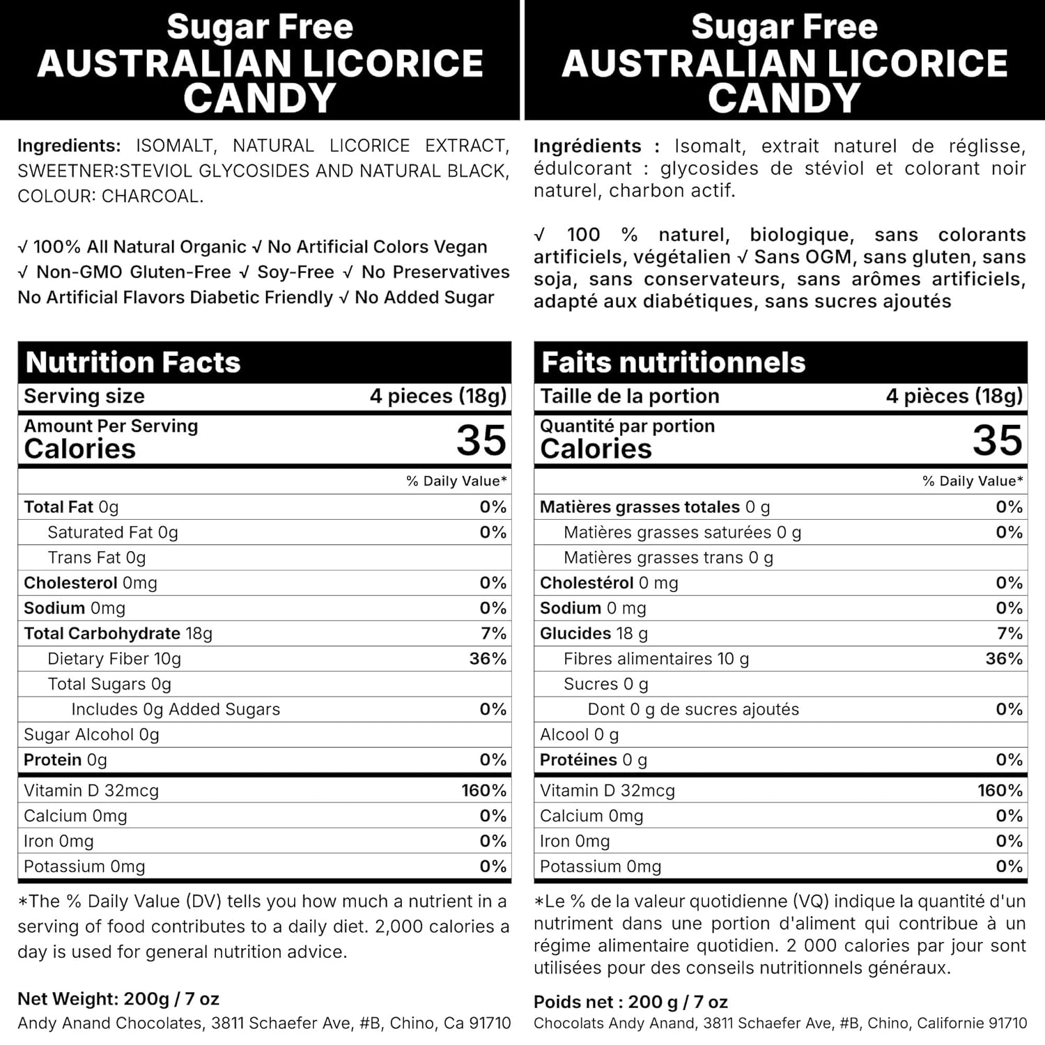Andy Anand Sugar-Free Australian Licorice Hard Candy (60 pc, 7 oz) | Stevia, Gluten-Free | Local SoCal Bakery