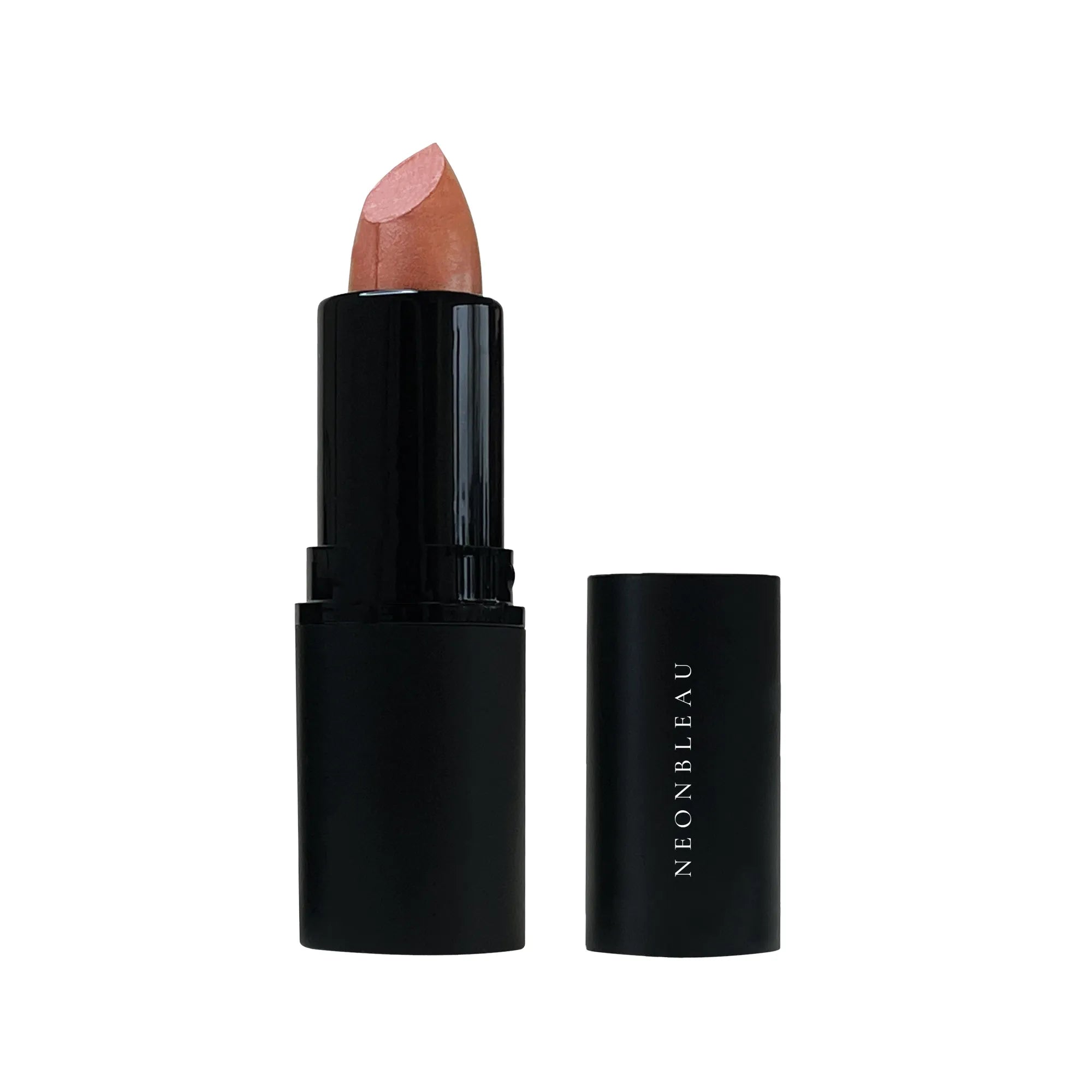 Lipstick - Spicy Rum, in a black tube with the cap off, showing the nude-pink shade.