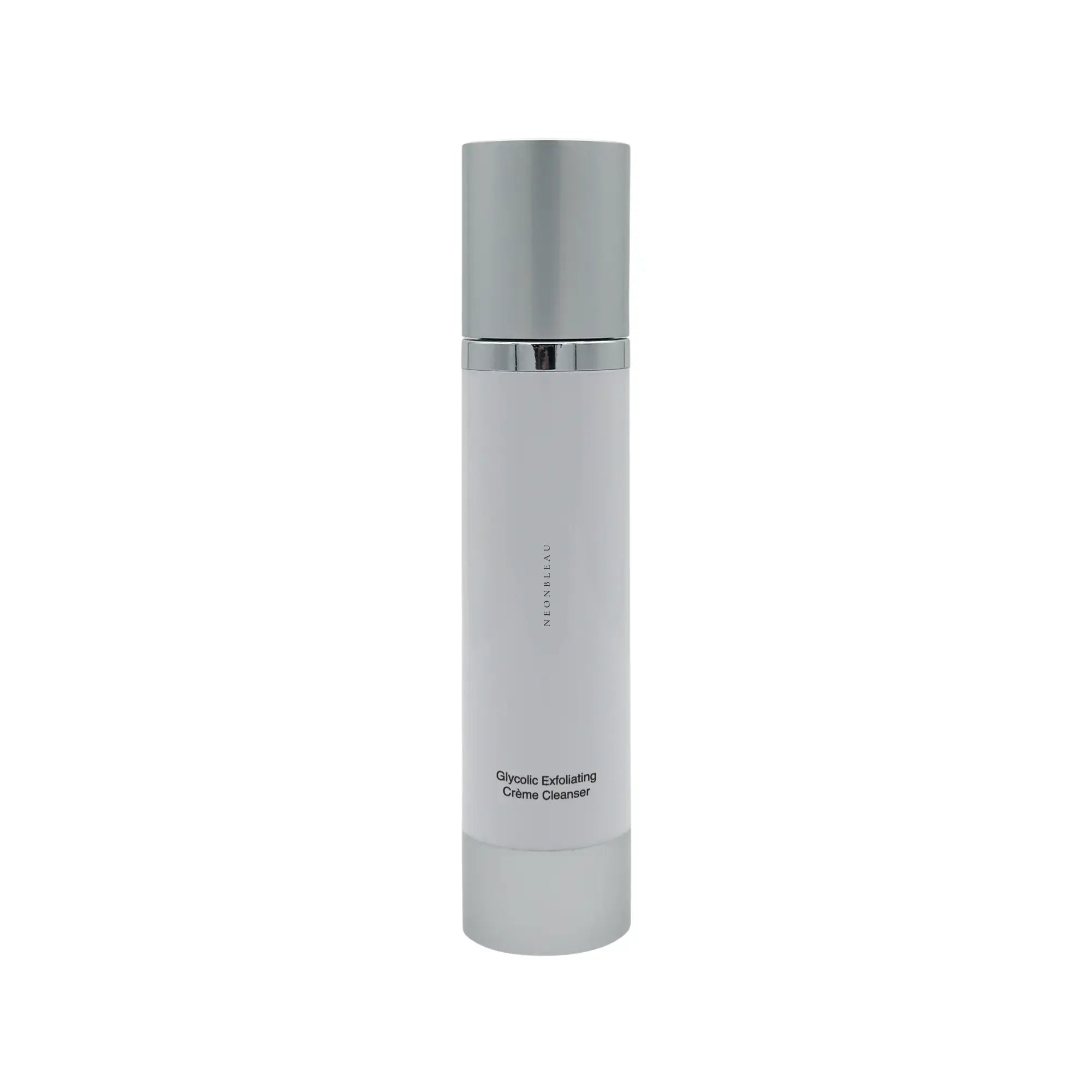 White and silver Glycolic Exfoliating Cleanser bottle with "NEONBLEAU" printed vertically.