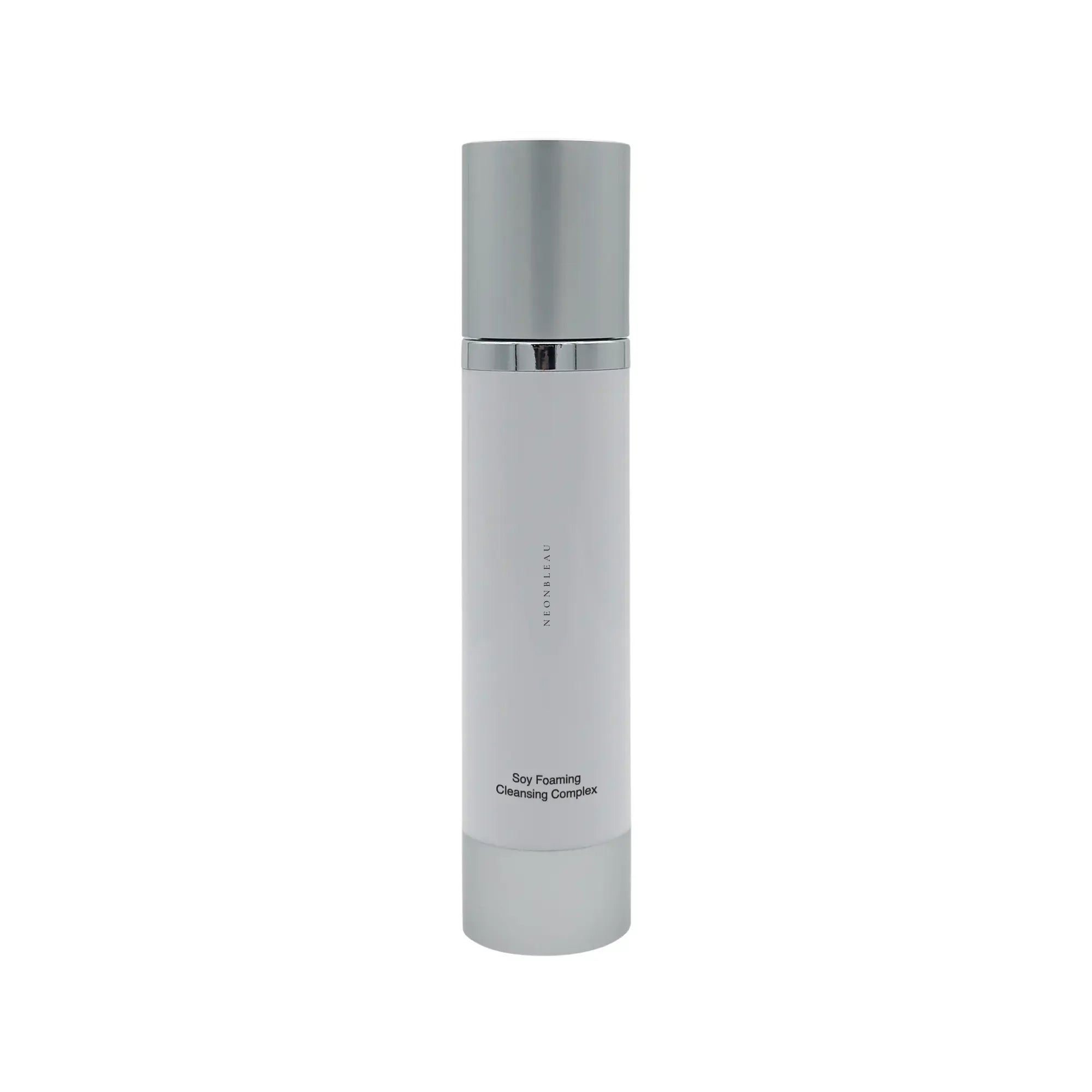 A white and silver bottle of Foaming Soy Cleansing Complex.
