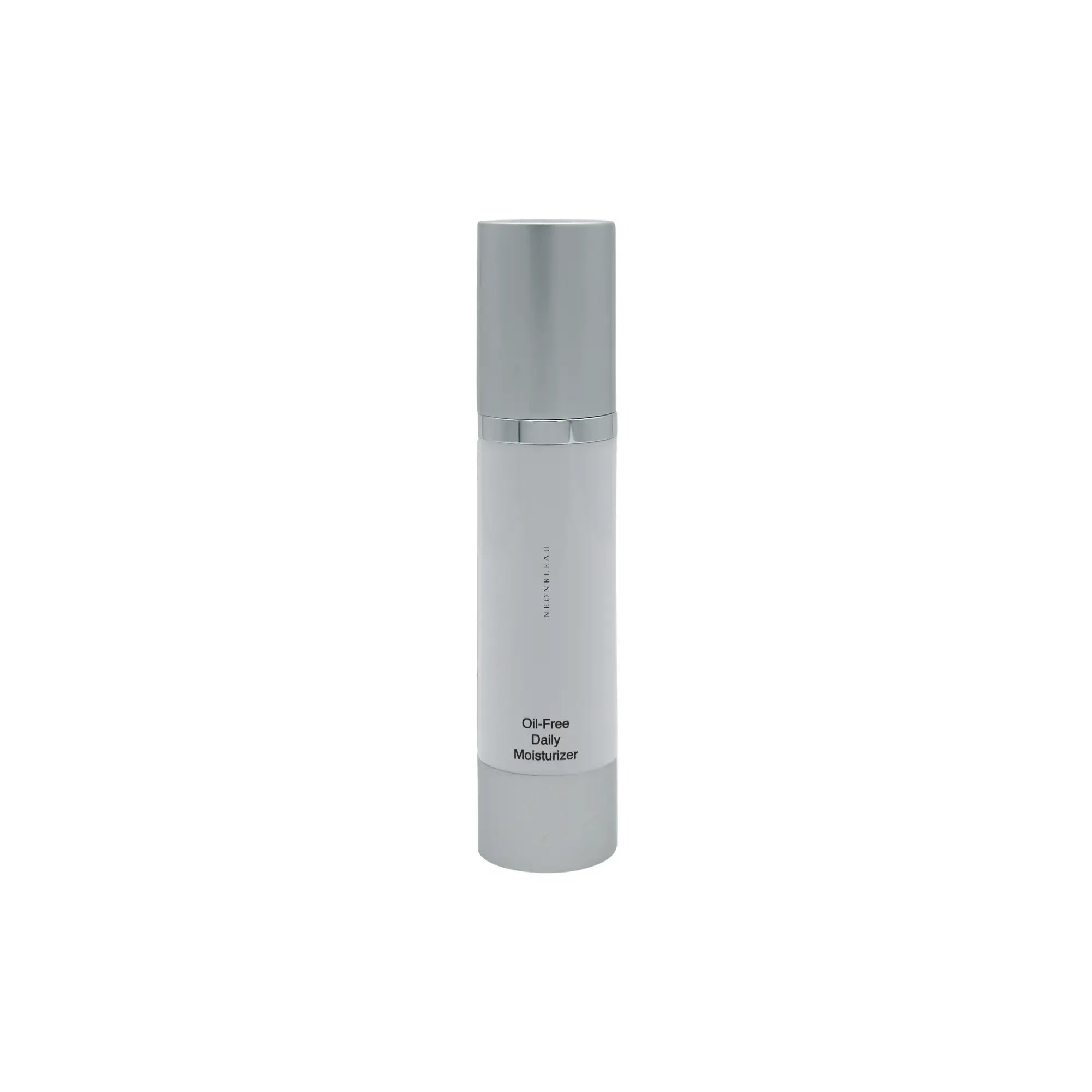 Oil-Free Daily Moisturizer in a white and silver pump bottle.