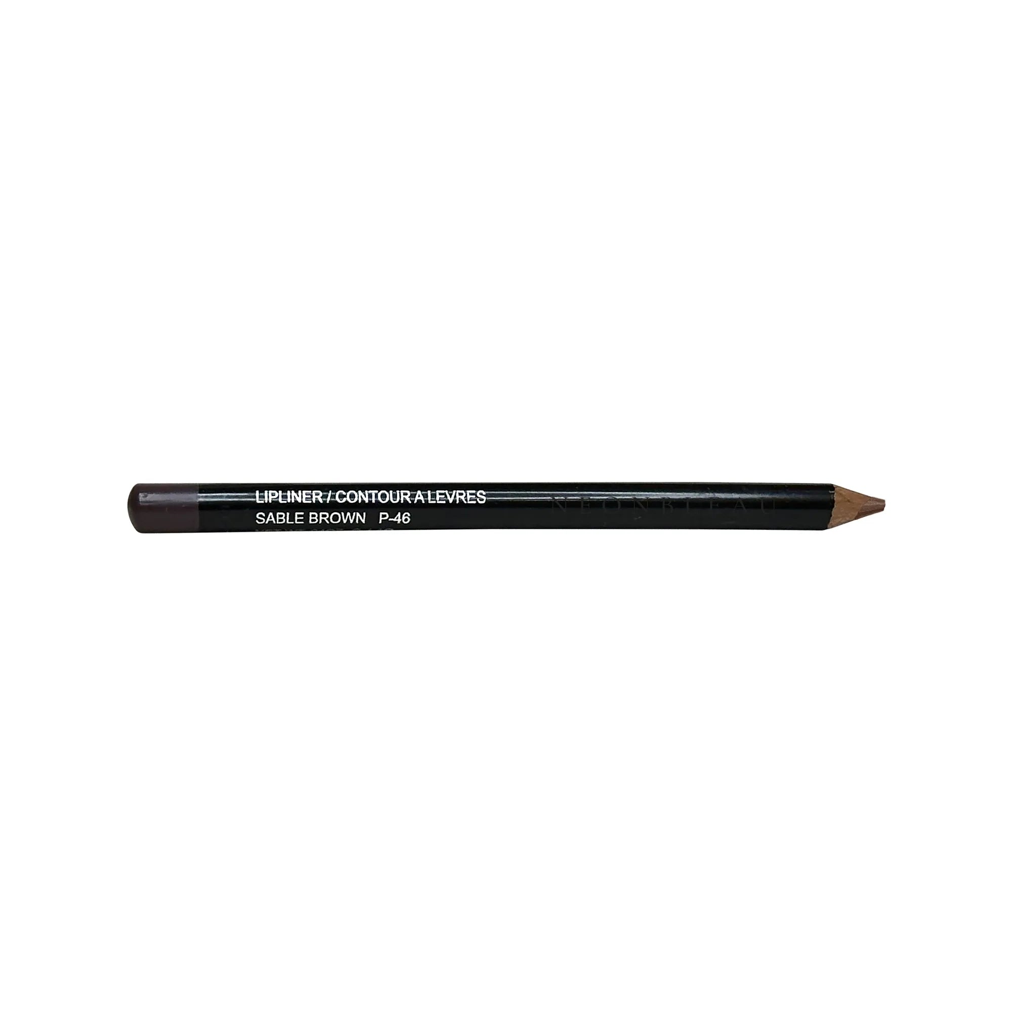 A sharpened sable brown lip liner with "LIPLINER / CONTOUR A LEVRES SABLE BROWN P-46" printed on it.