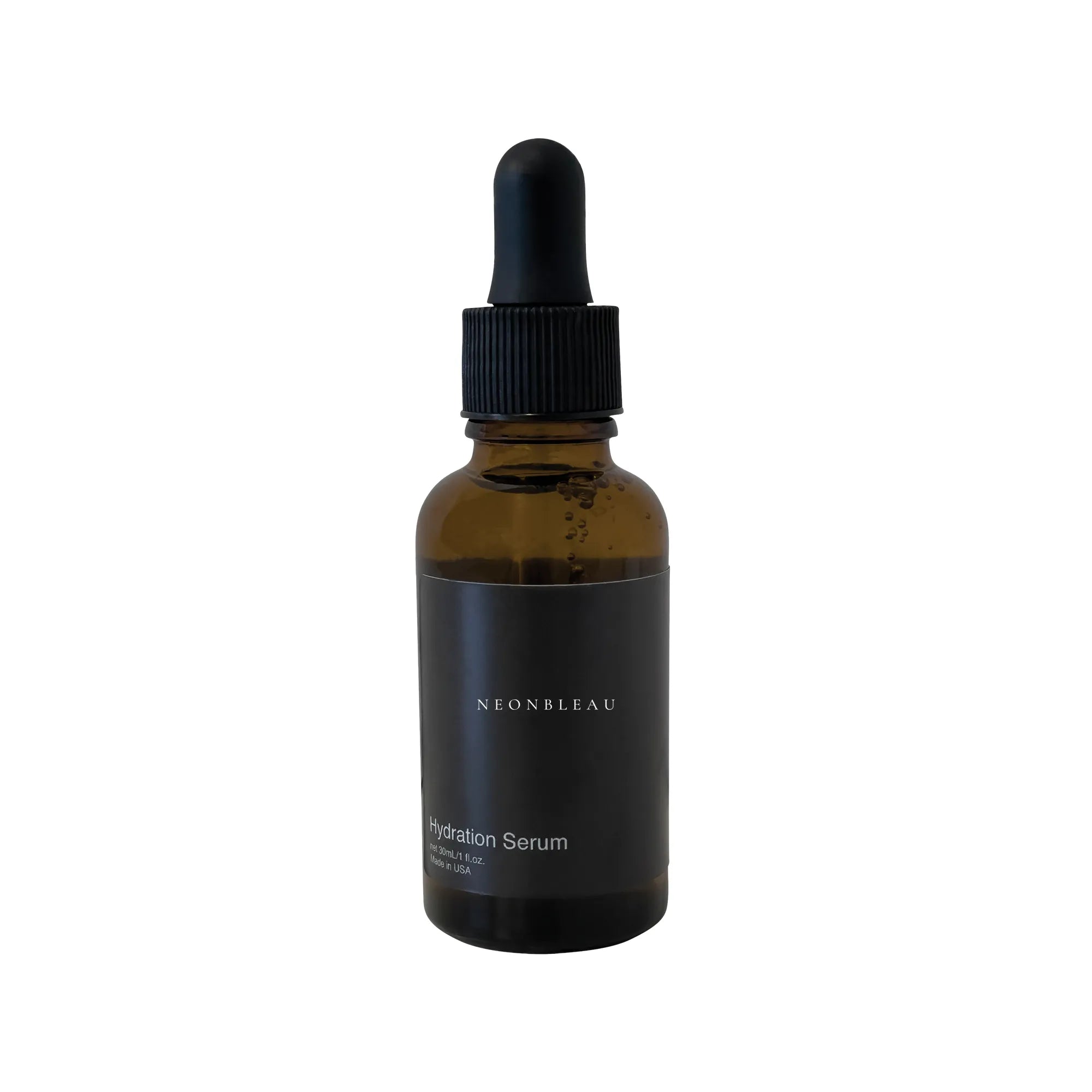 A brown glass dropper bottle of NeonBleau Hydration Serum.