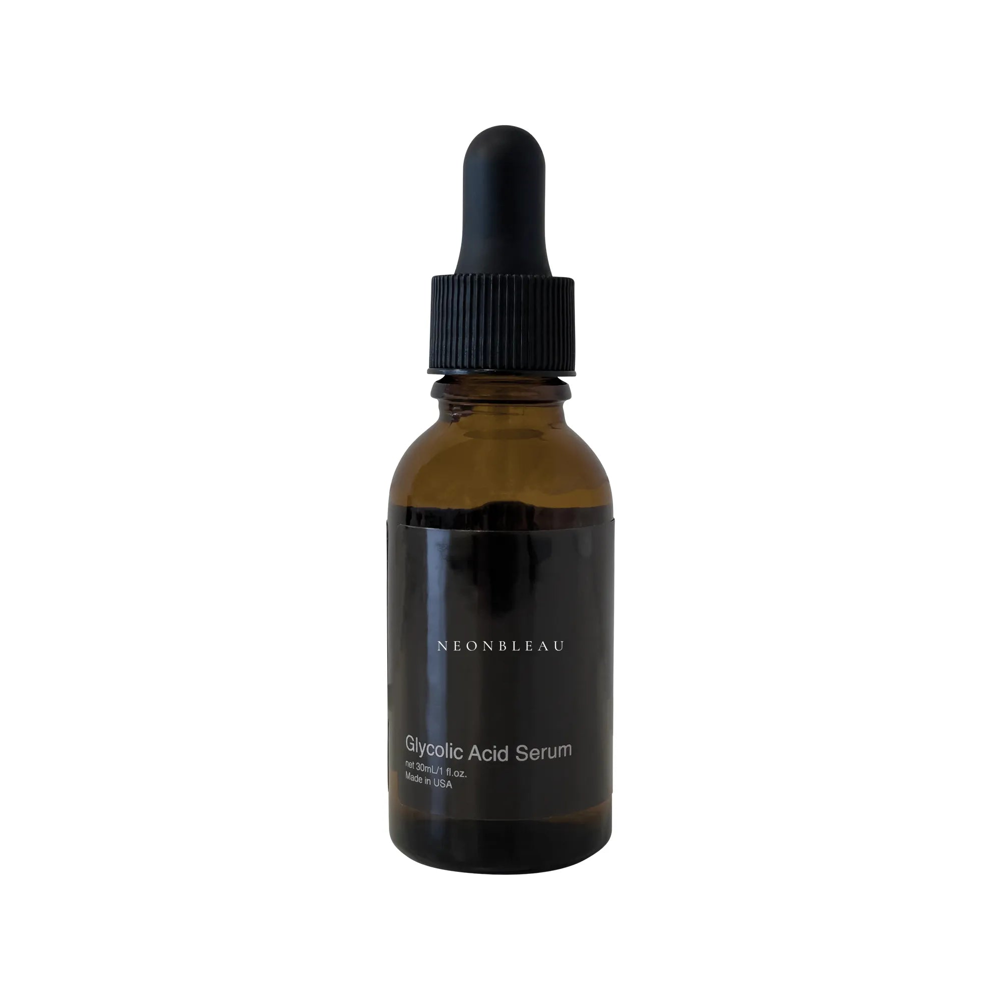 Glycolic Acid Serum in a dark amber dropper bottle with a black label.