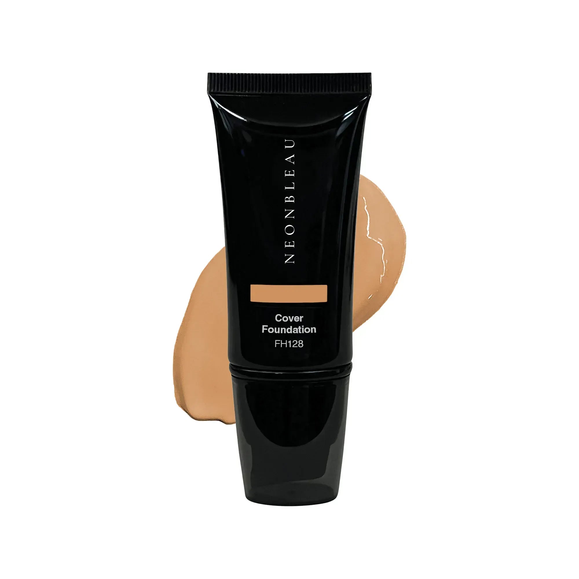Black tube of Neonbleau Full Cover Foundation in Cafe with a swatch.
