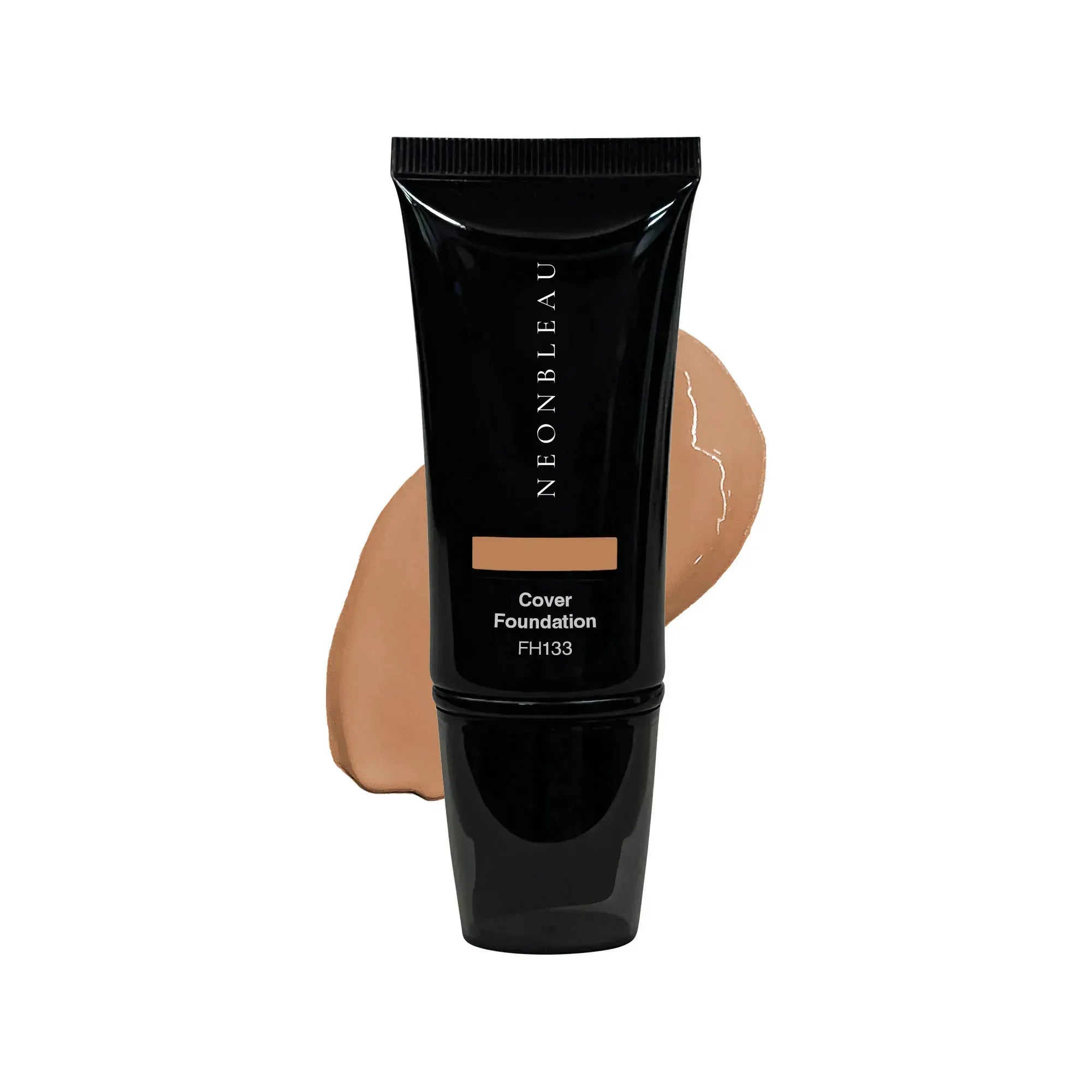 A black tube of Neonbleau Cover Foundation in the shade FH133, with a swatch.
