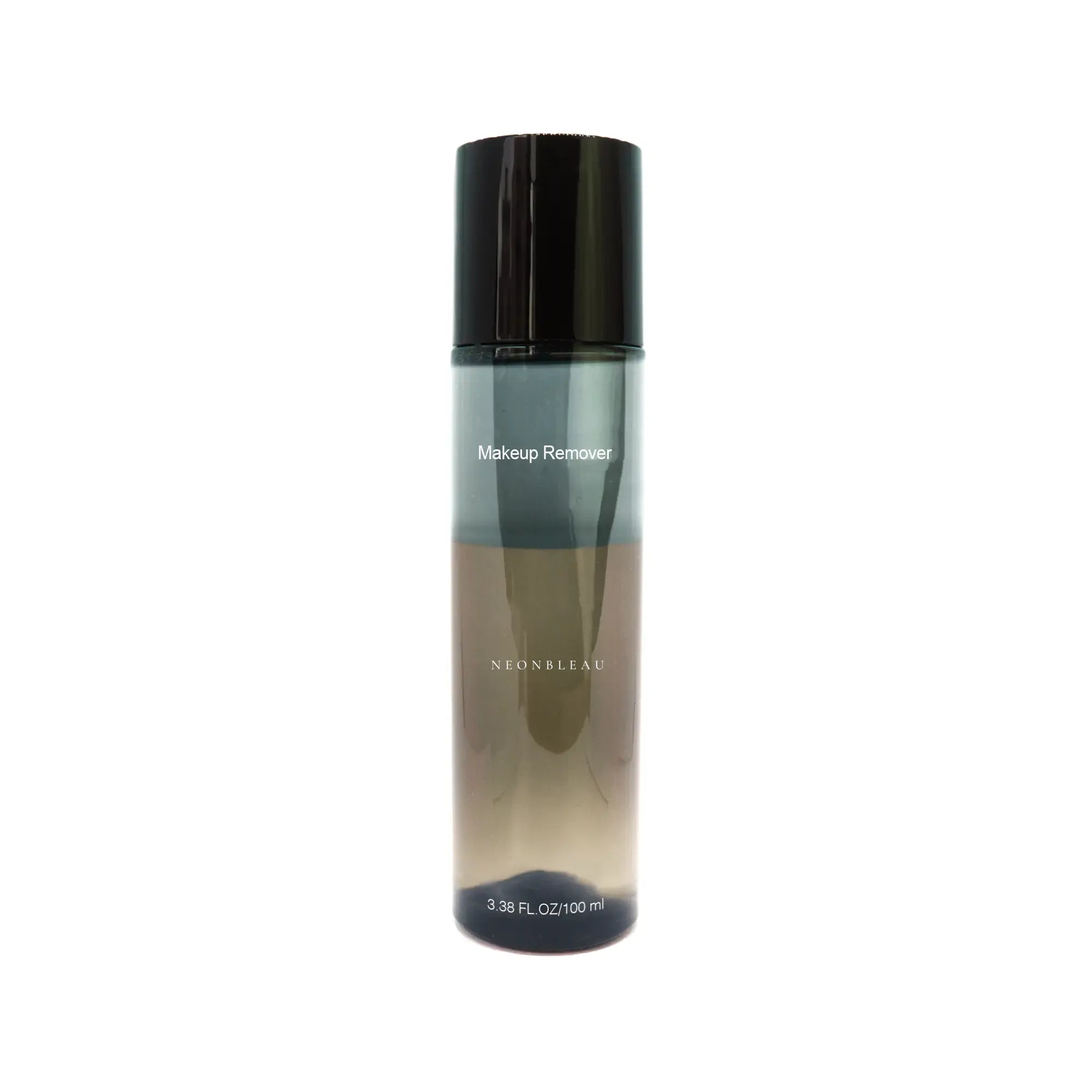 A two-tone makeup remover bottle with a dark cap and "Makeup Remover" label.