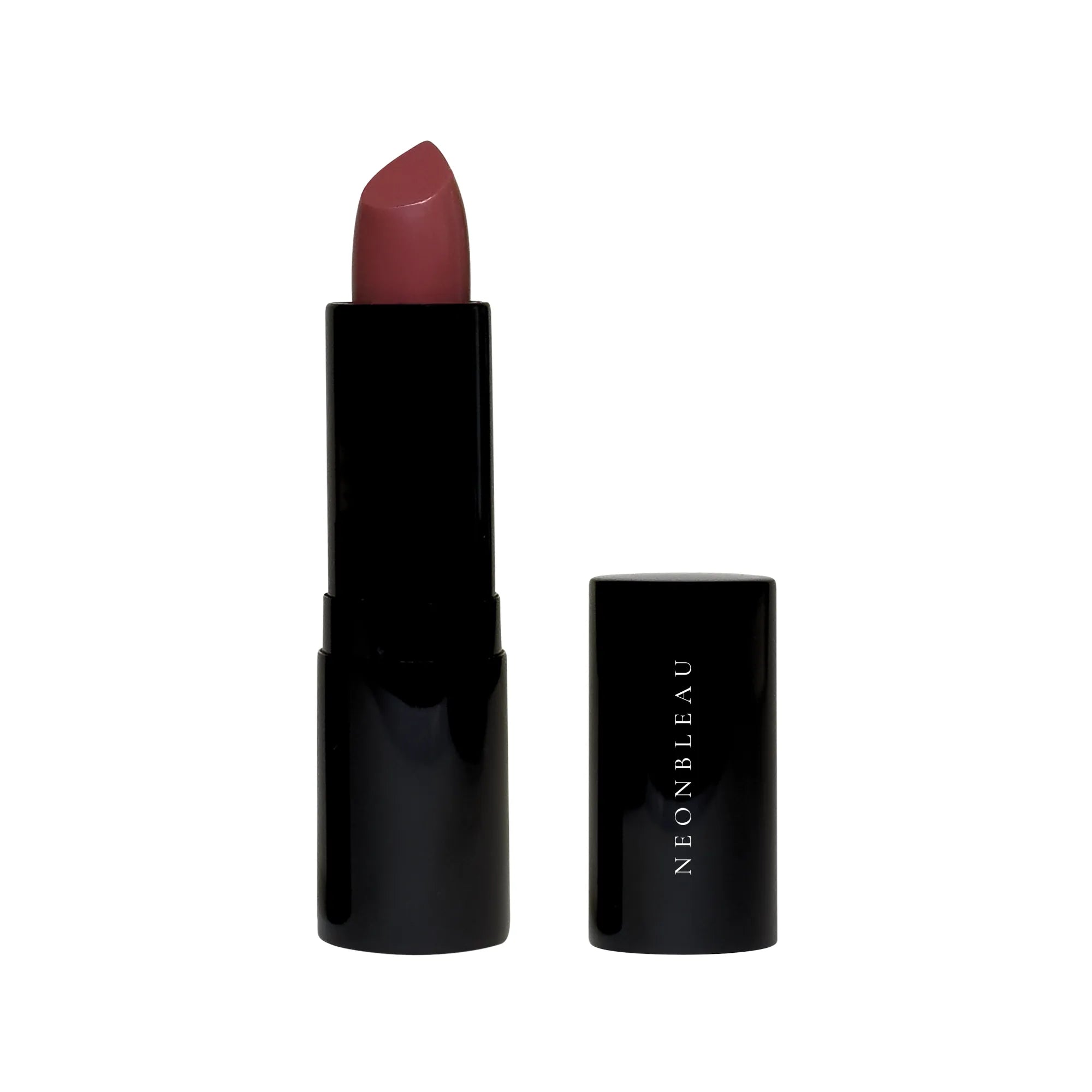 A tube of "Rambling Rose" lipstick with its cap off, displaying the shade.