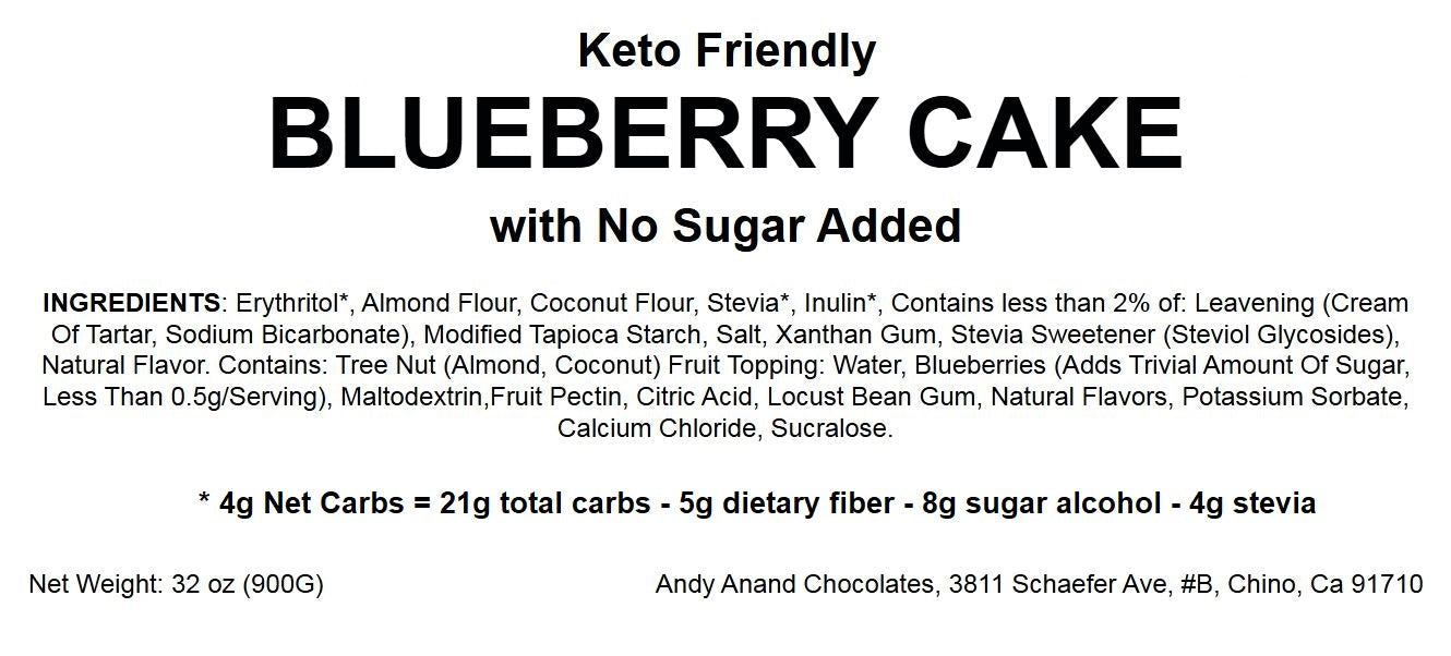 Andy Anand Sugar-Free Keto Blueberry Cake (9-inch, 2 lbs) | Diabetic-Friendly | SoCal Bakery