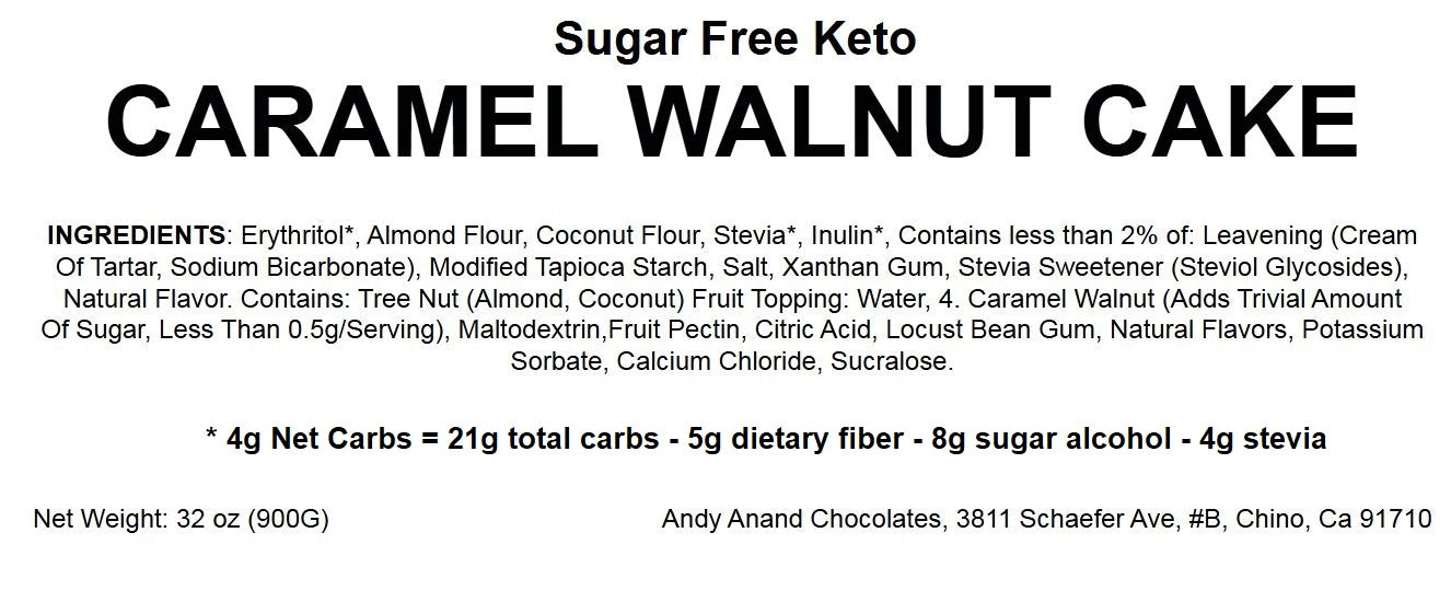 Andy Anand Sugar-Free Keto Caramel Walnut Cake (9-inch, 2 lbs) | Diabetic-Friendly | SoCal Bakery