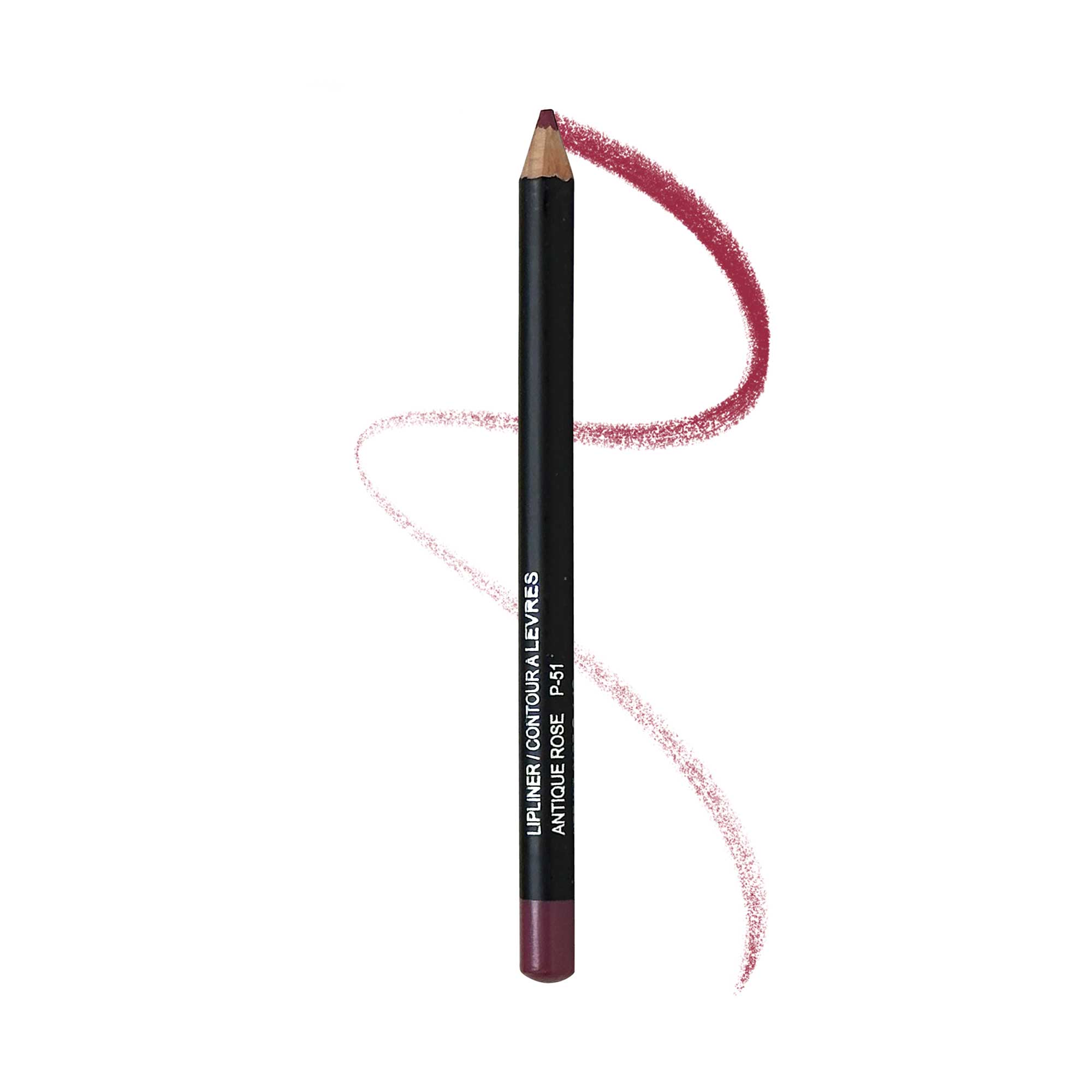 A black lip liner in Antique Rose with a swatch on a white background.