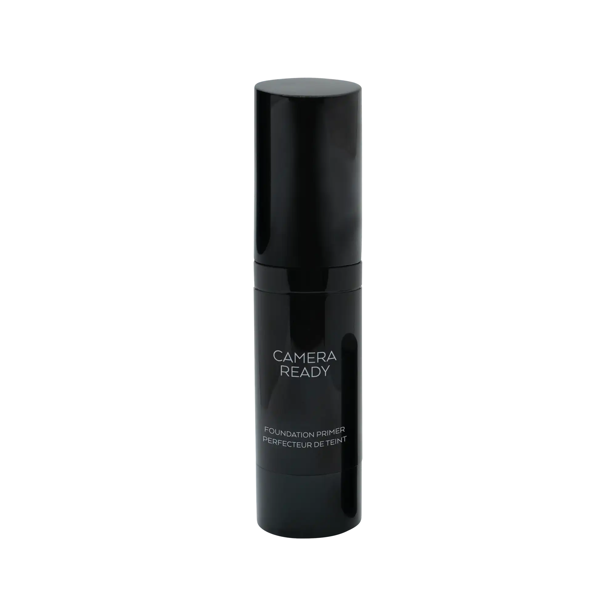 Black cylindrical bottle of "Camera Ready" foundation primer.