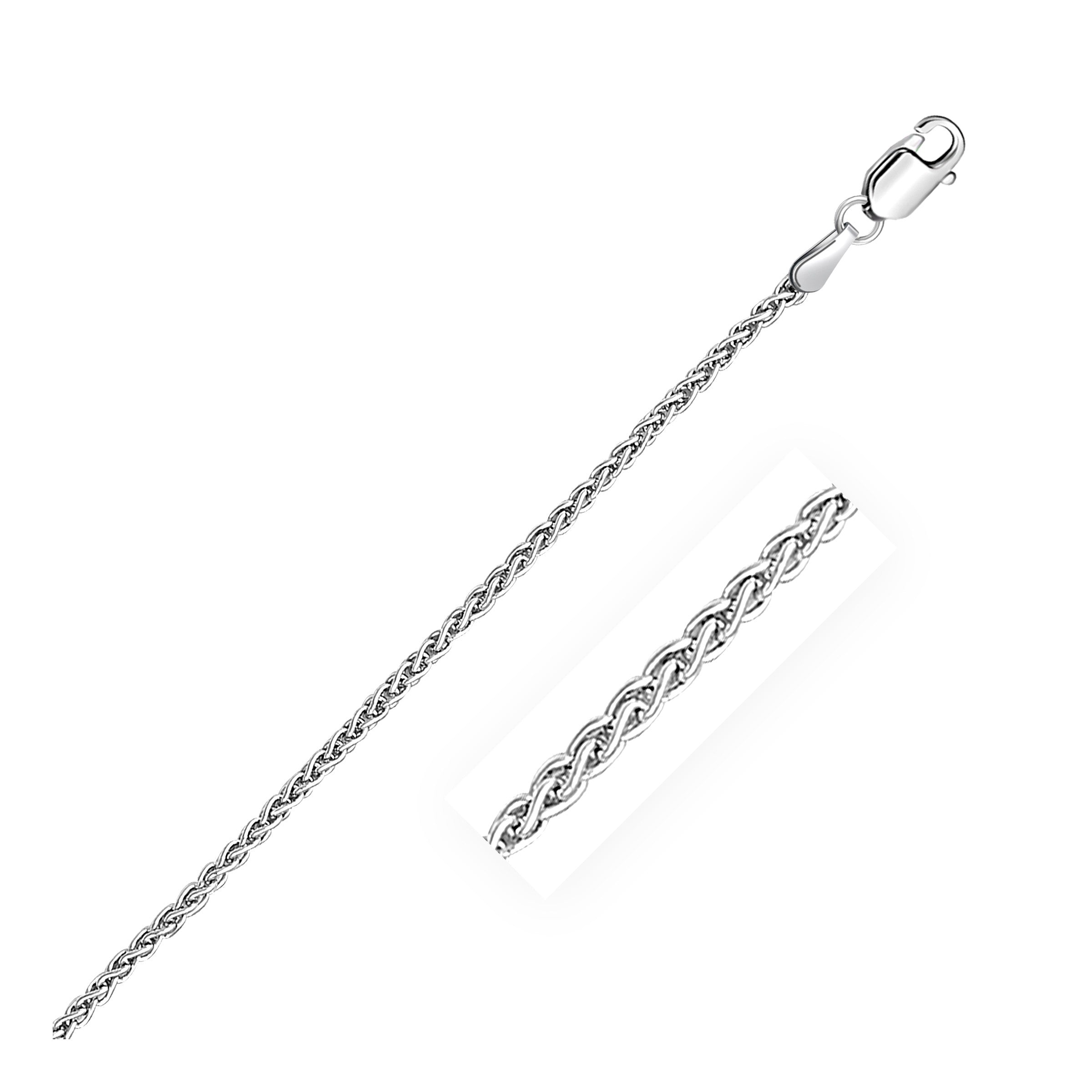 Sterling silver rhodium-plated wheat chain with a lobster clasp.