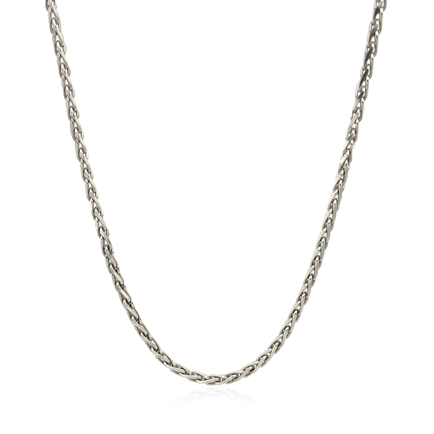 Sterling silver rhodium-plated wheat chain, 2.20 mm wide.