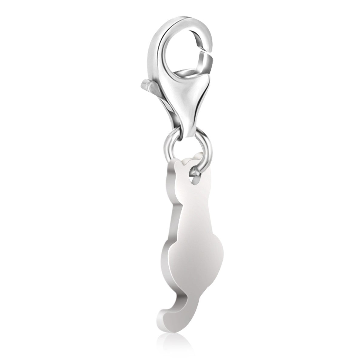 Sterling silver cat silhouette charm with a lobster clasp.