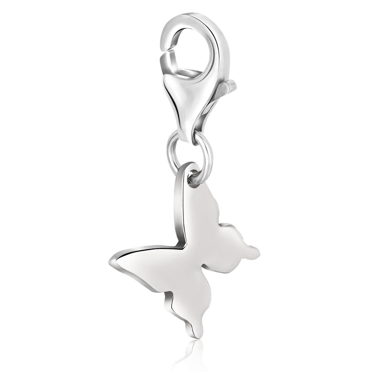 Sterling silver butterfly charm with a lobster clasp.