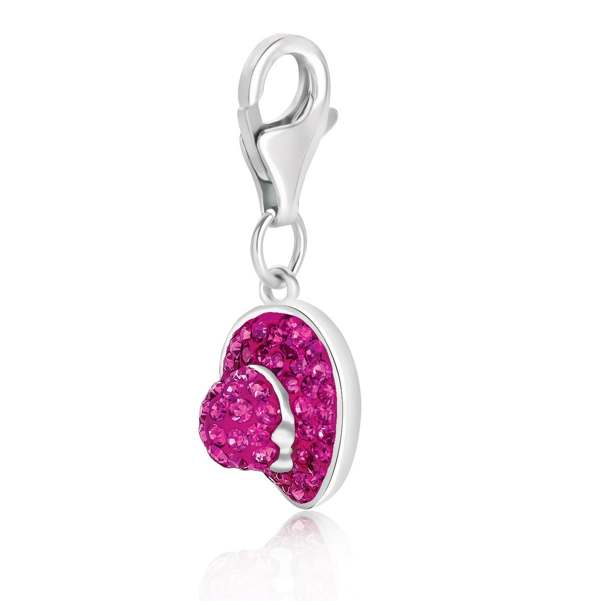Sterling silver hat with bow charm, studded with magenta tone crystal accents.